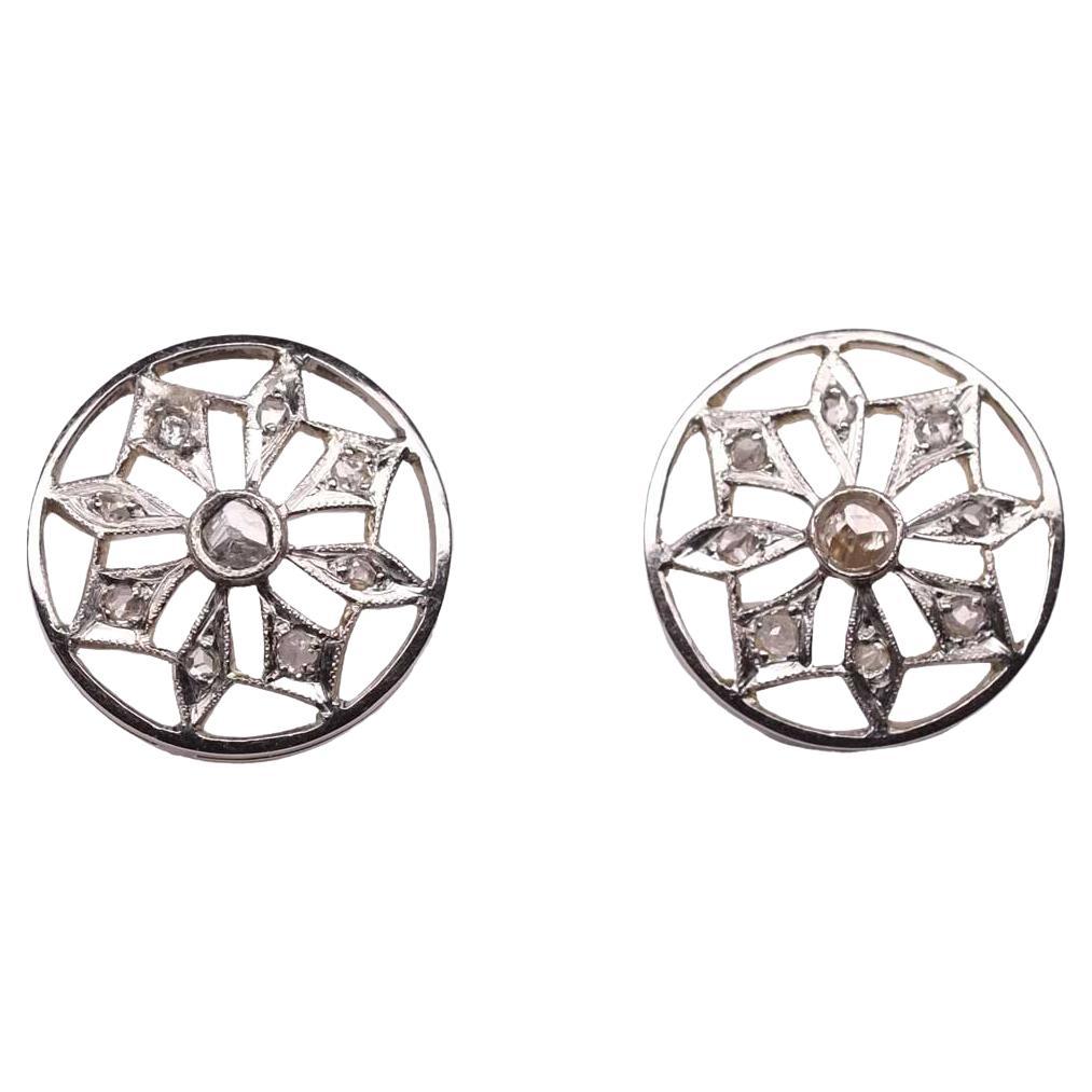 Art Deco Rose Cut Diamond Earrings in Gold and Platinum For Sale