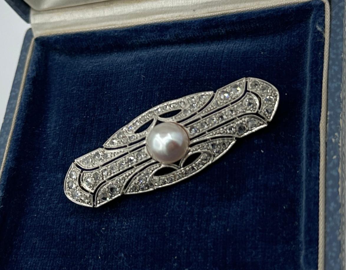Art Deco Rose Cut Diamond Pearl Ring And Pin 18K Antique Wedding Engagement Ring For Sale 9