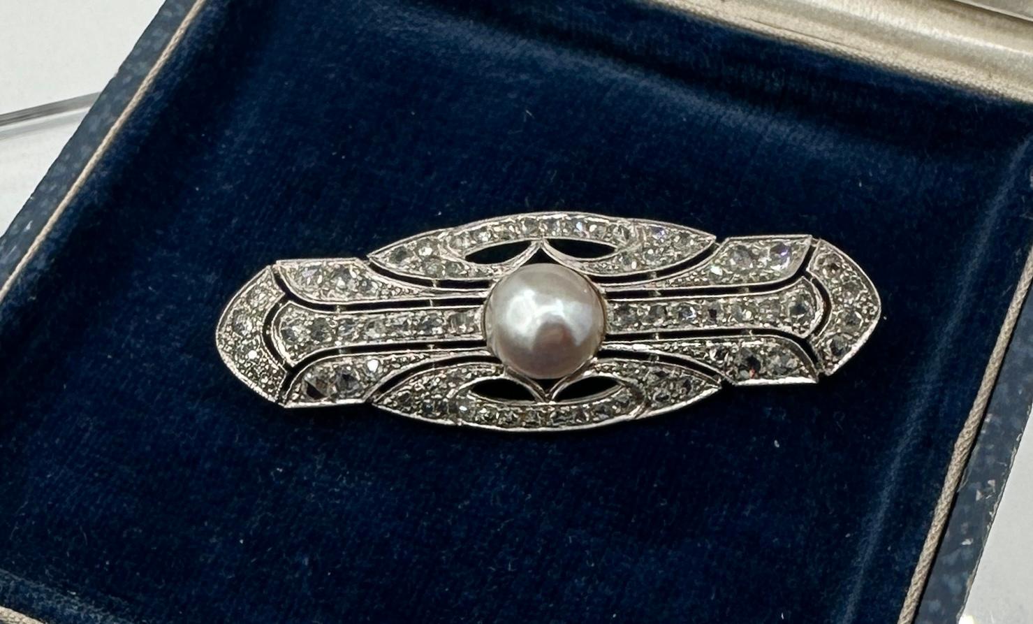 Art Deco Rose Cut Diamond Pearl Ring And Pin 18K Antique Wedding Engagement Ring For Sale 10