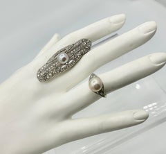Art Deco Rose Cut Diamond Pearl Ring And Pin 18K Antique Wedding Engagement Ring