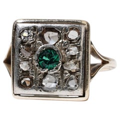 Art Deco Rose Cut Diamond Suqare Plaque Ring in 14K Gelb & Weißgold O / 7