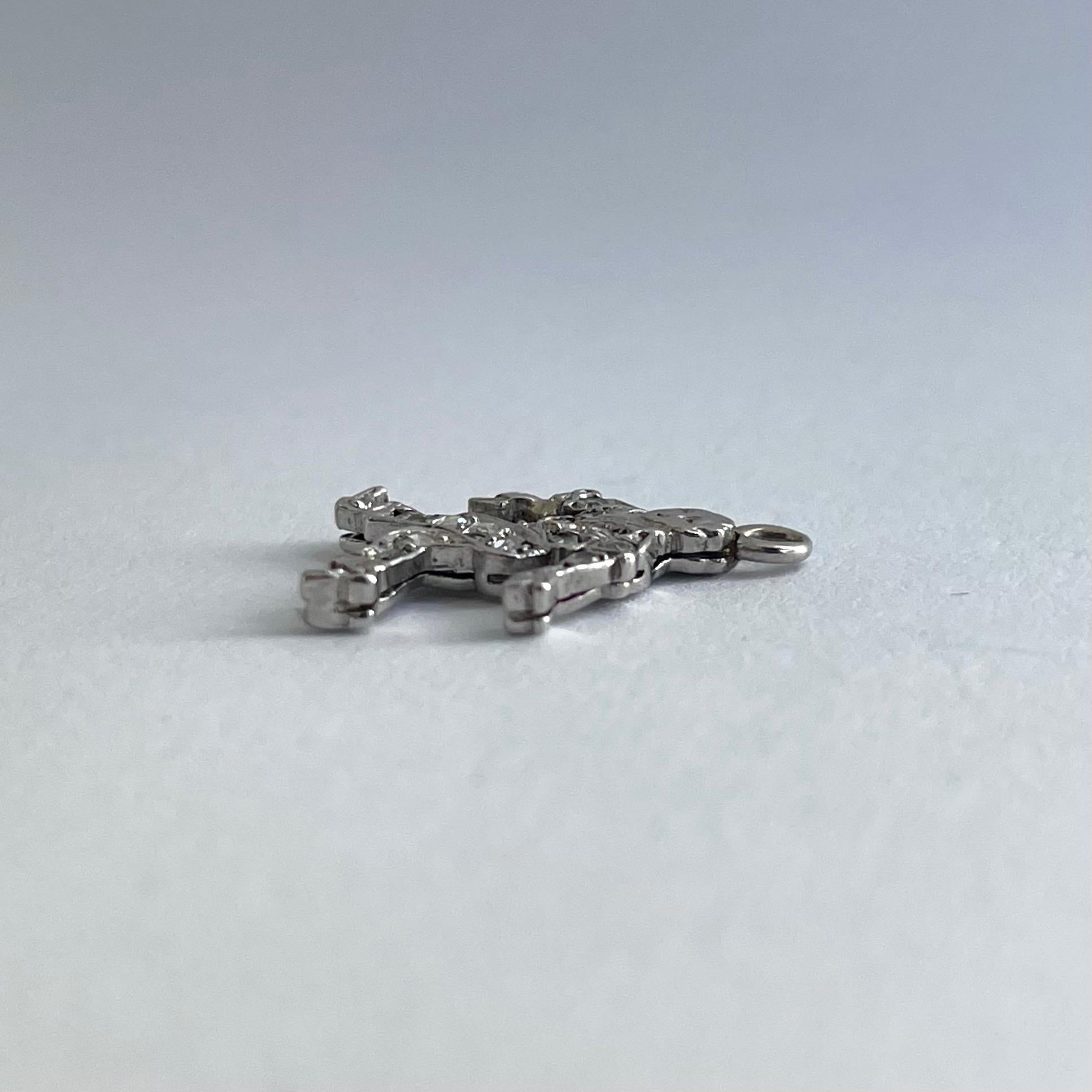 Art Deco Rose Cut Diamond Walking Man Charm in Platinum In Good Condition For Sale In Boston, MA