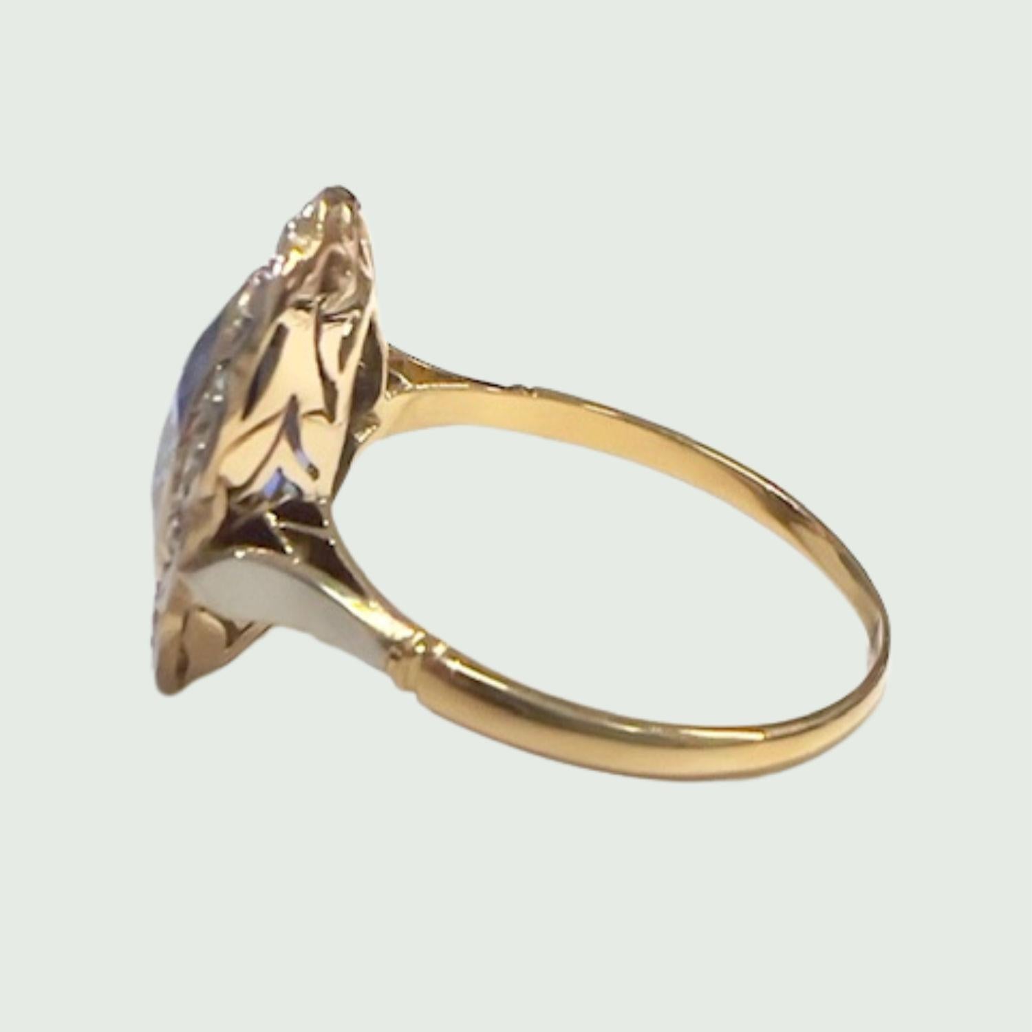 Rose Cut Art Deco Rose-Cut Diamonds, and Sapphire 18k Gold Ring with Platinum