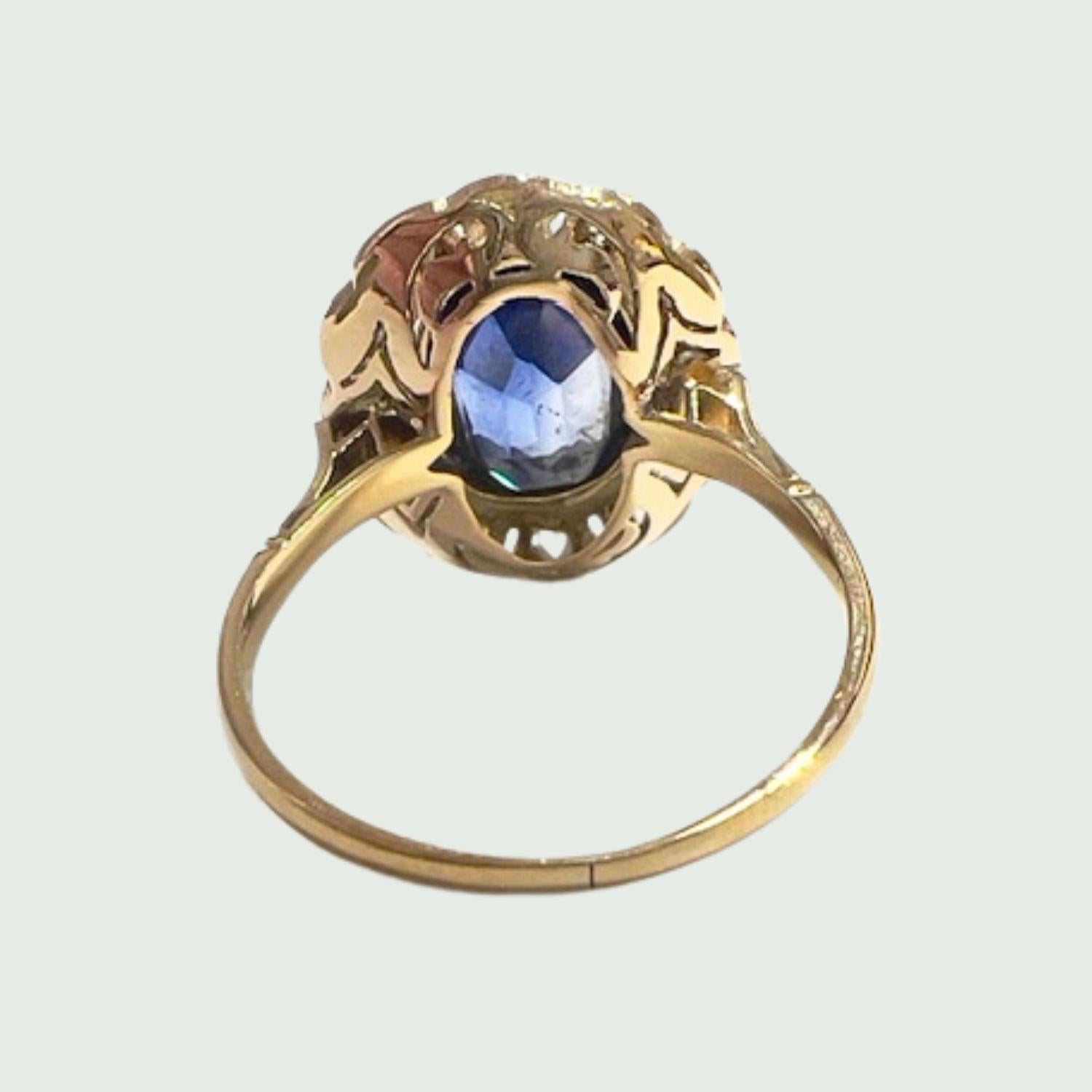 Art Deco Rose-Cut Diamonds, and Sapphire 18k Gold Ring with Platinum 1