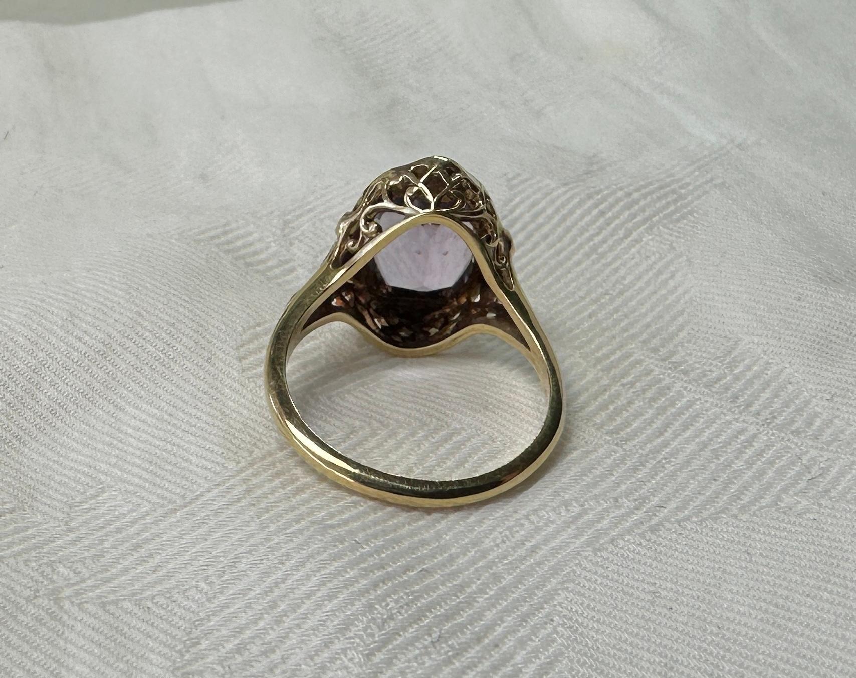 Art Deco Rose De France Amethyst-Ring aus antikem Platin und Gelbgold 1