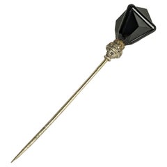 Art Deco Rose Diamond Cubist Onyx Stickpin