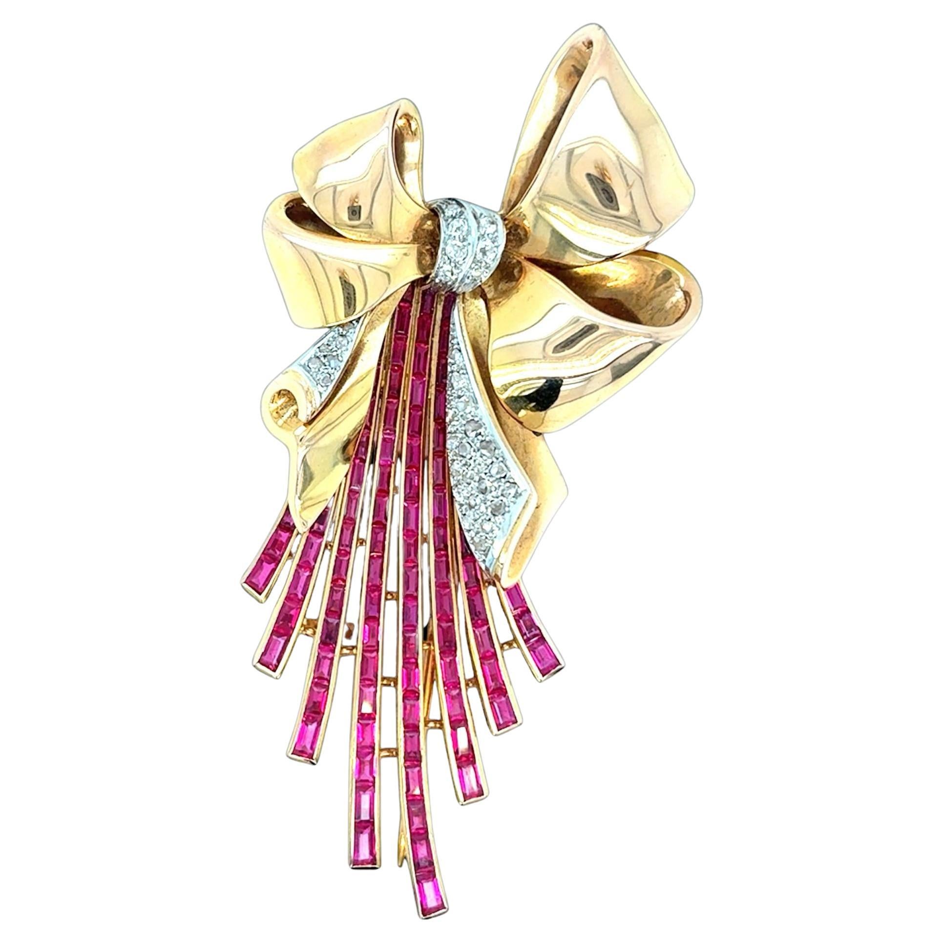 Spilla con fiocco in oro rosa Art Deco