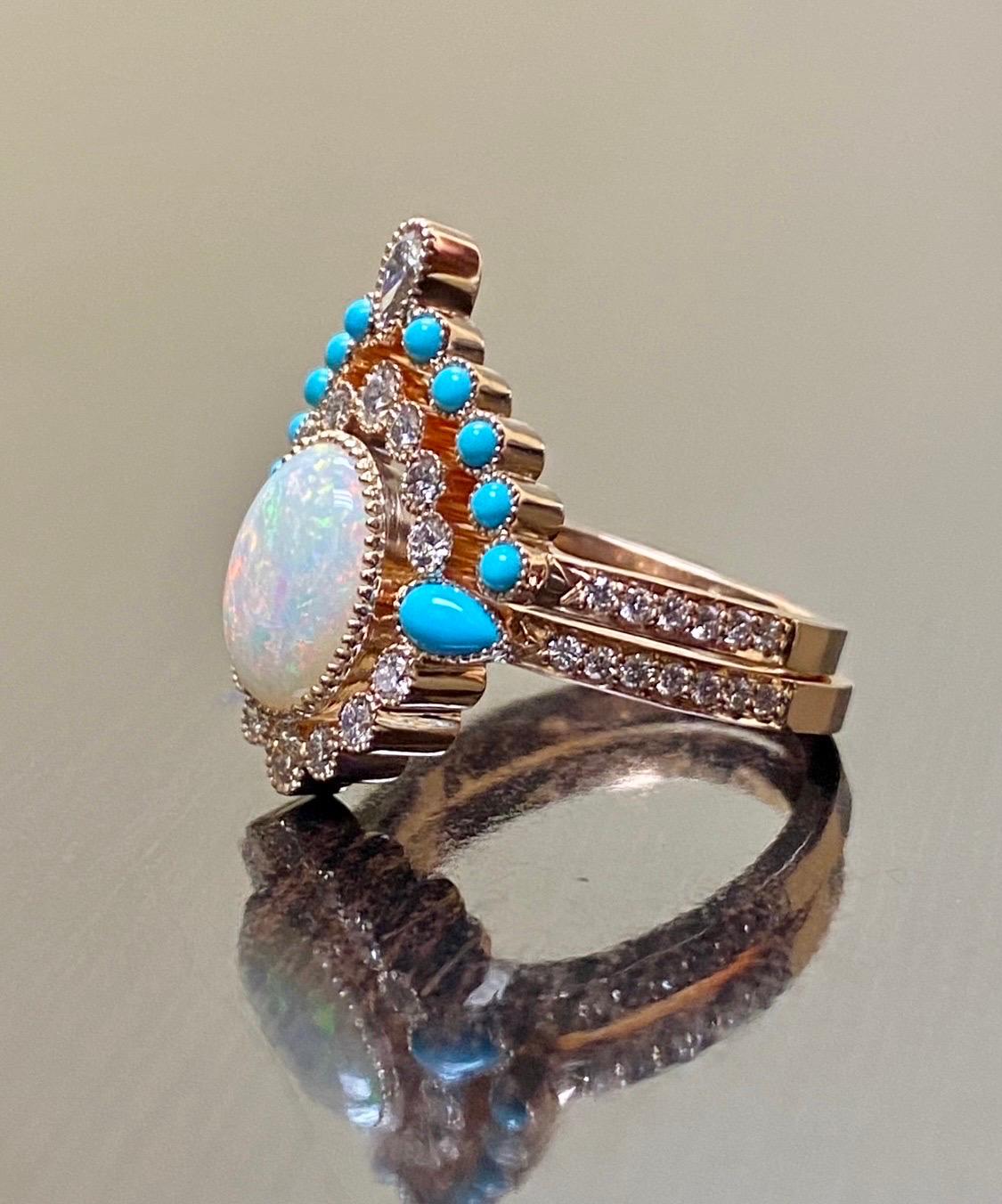 Art Deco Rose Gold Dornröschen Türkis Opal Diamant Verlobung Bridal Set im Angebot 12