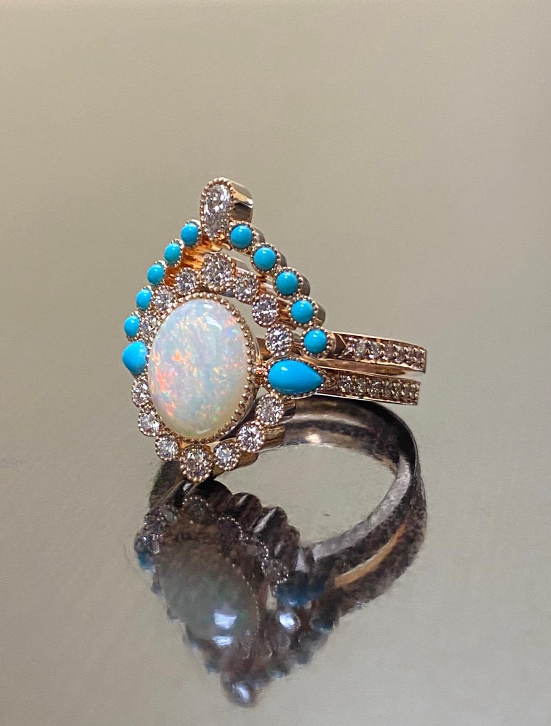 Art Deco Rose Gold Dornröschen Türkis Opal Diamant Verlobung Bridal Set (Ovalschliff) im Angebot