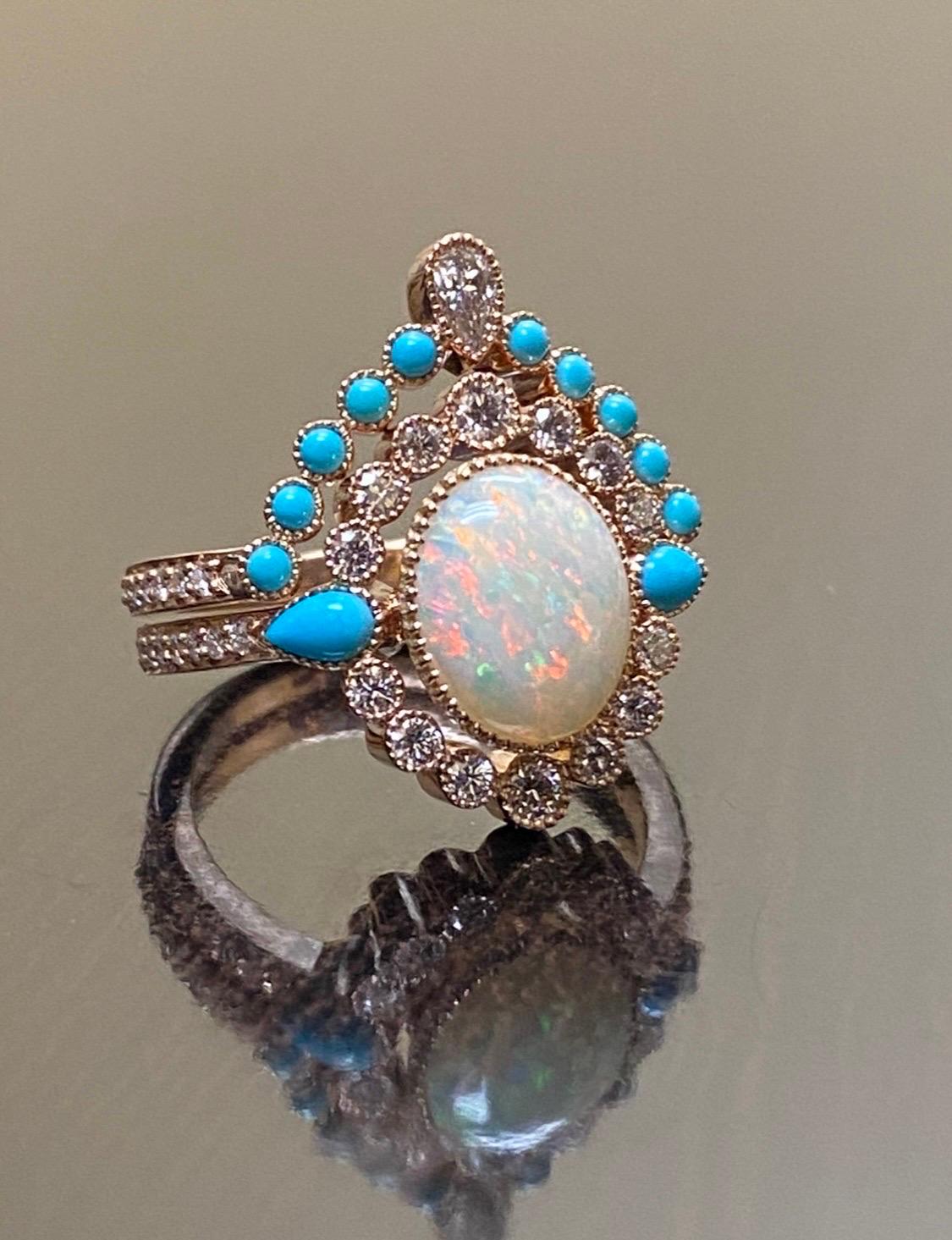 Art Deco Rose Gold Dornröschen Türkis Opal Diamant Verlobung Bridal Set im Angebot 3