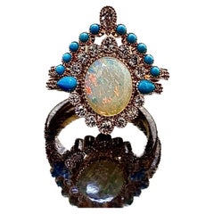 Art Deco Rose Gold Sleeping Beauty Turquoise Opal Diamond Engagement Bridal Set