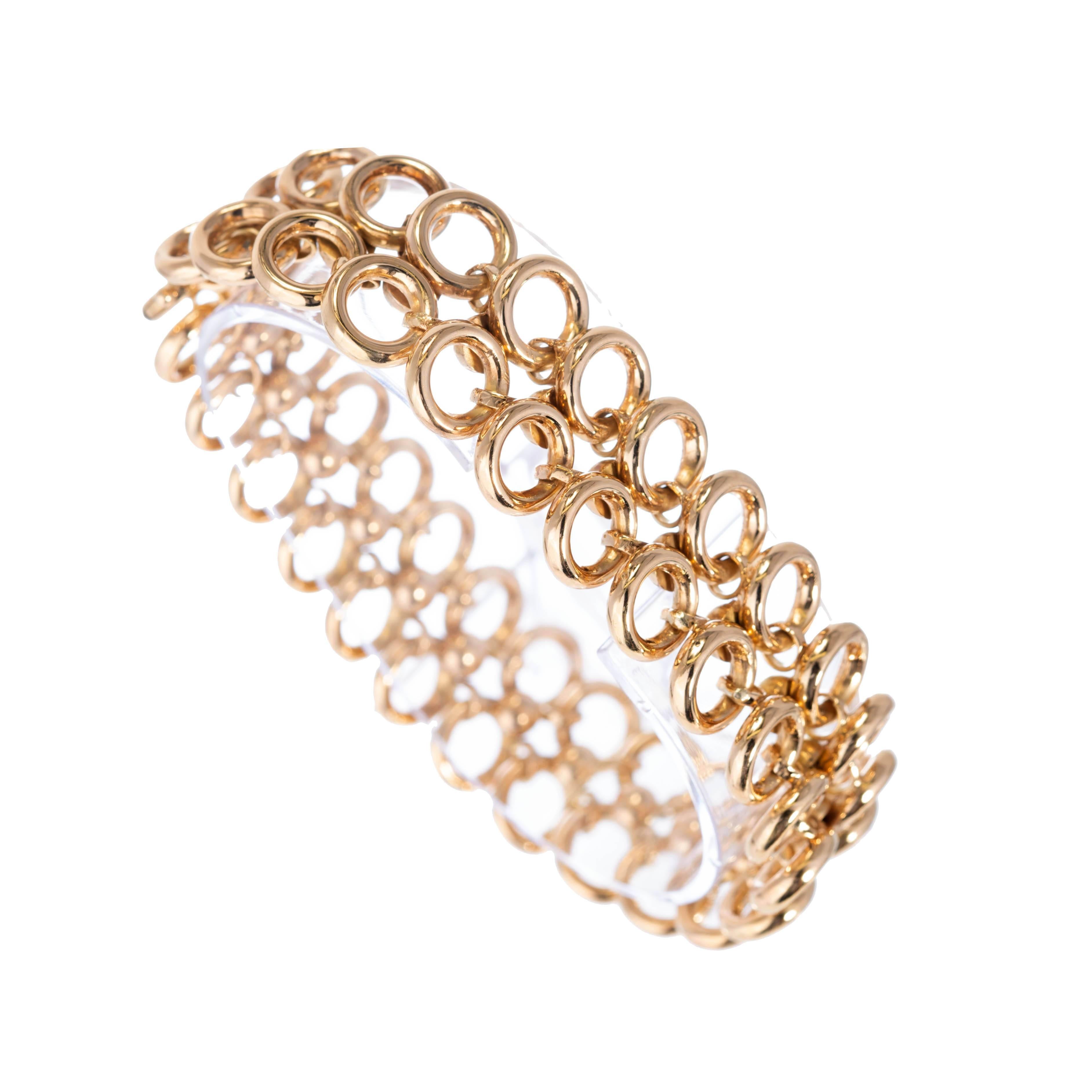 Women's Art Deco Rose Gold Two-Row Wide Circle Link Bracelet