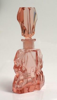 Art Deco Rose Pink Glass Perfume Bottle