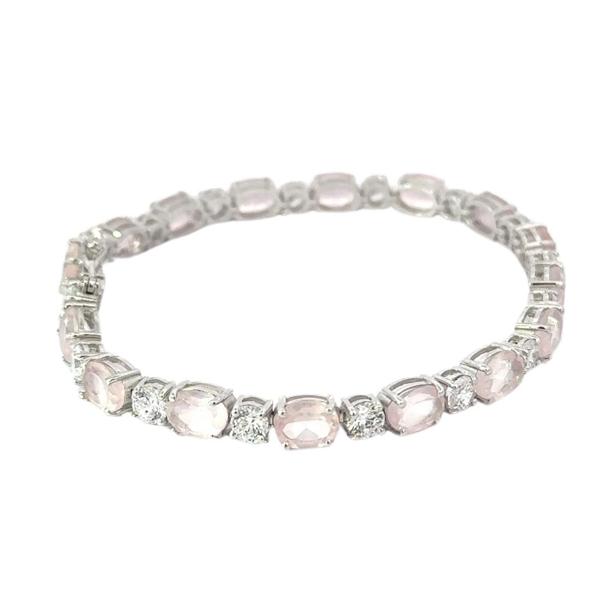 Women's Contemporary Rose Quartz & CZ Womens Tennis Braclelet Gift for Her in 925 Silver For Sale