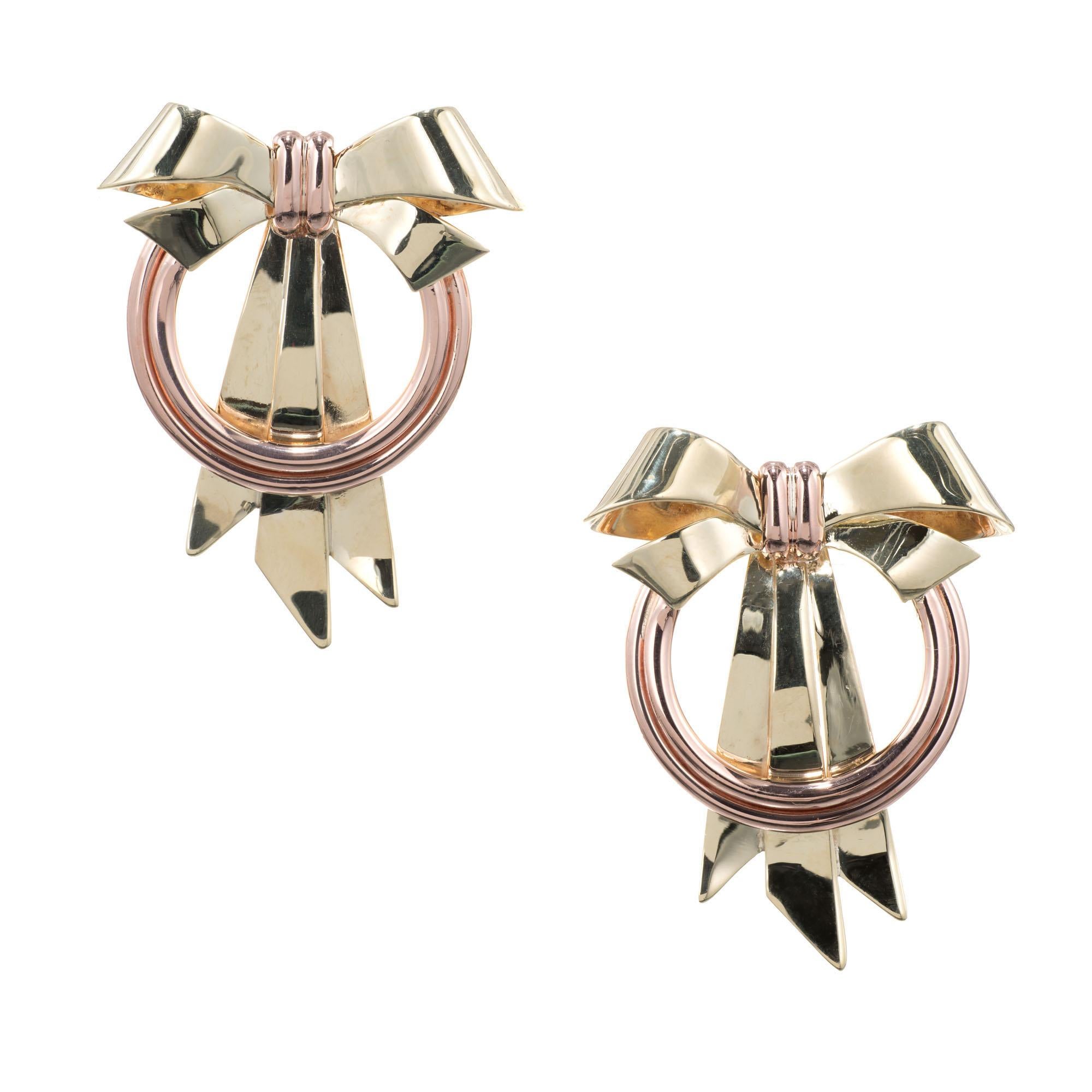 Bow-Ohrringe aus Roségold im Art déco-Stil im Zustand „Gut“ im Angebot in Stamford, CT