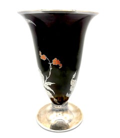 Art Deco Rosenthal Painted Porcelain Silver Overlay Rooster In Flight