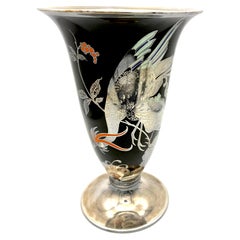 Art Deco Rosenthal Selb Porcelain dipinto in argento con sovrapposizione di gallo in volo