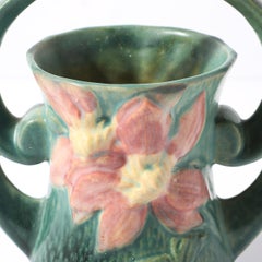 Art Deco Roseville Clematis Green Vintage Art Pottery Ceramic Vase Basket 387-7
