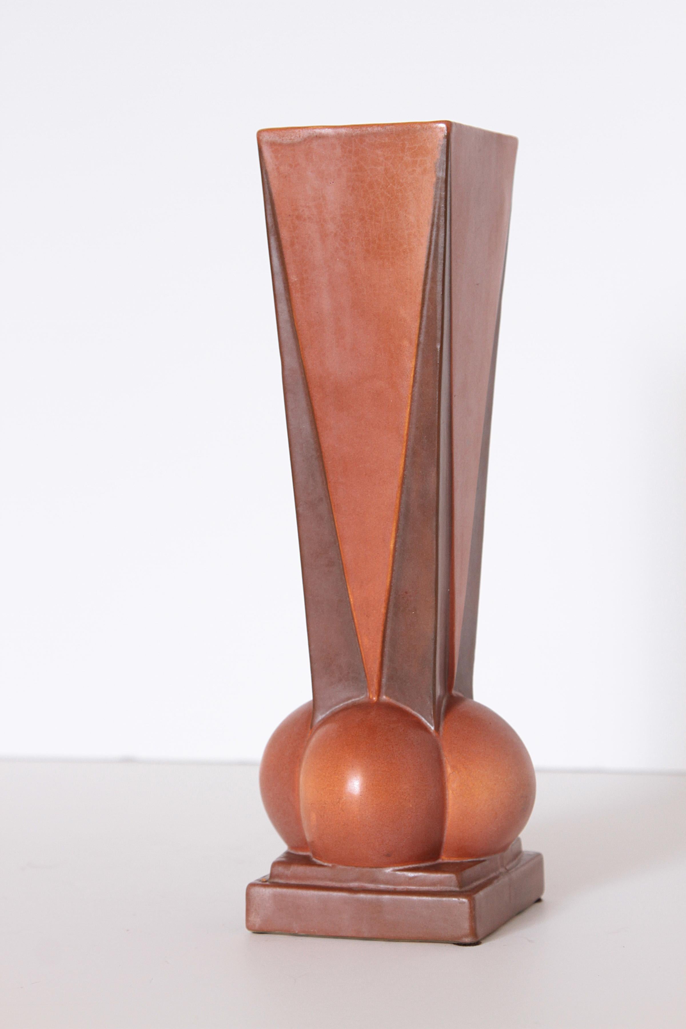 Glazed Art Deco Roseville Futura Four-Ball Ceramic Vase by Frank Ferrell   For Sale