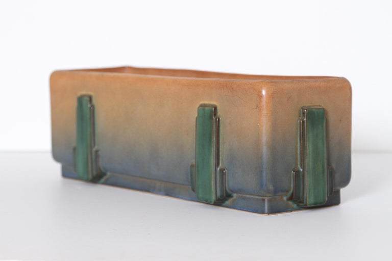 Glazed Art Deco Roseville Futura Windowbox Ceramic Planter by Frank Ferrell For Sale