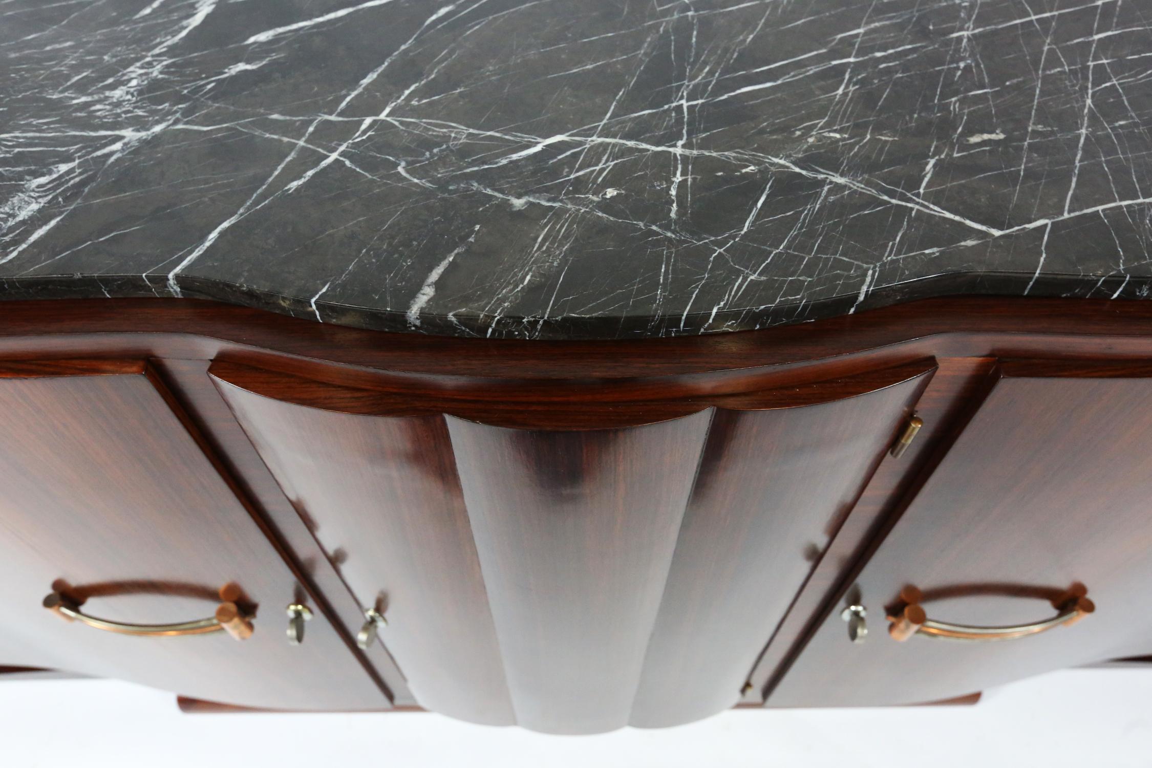 Art-Deco Walnut and Black Marble Sideboard from De Coene Frères, Belgium 1930s For Sale 3