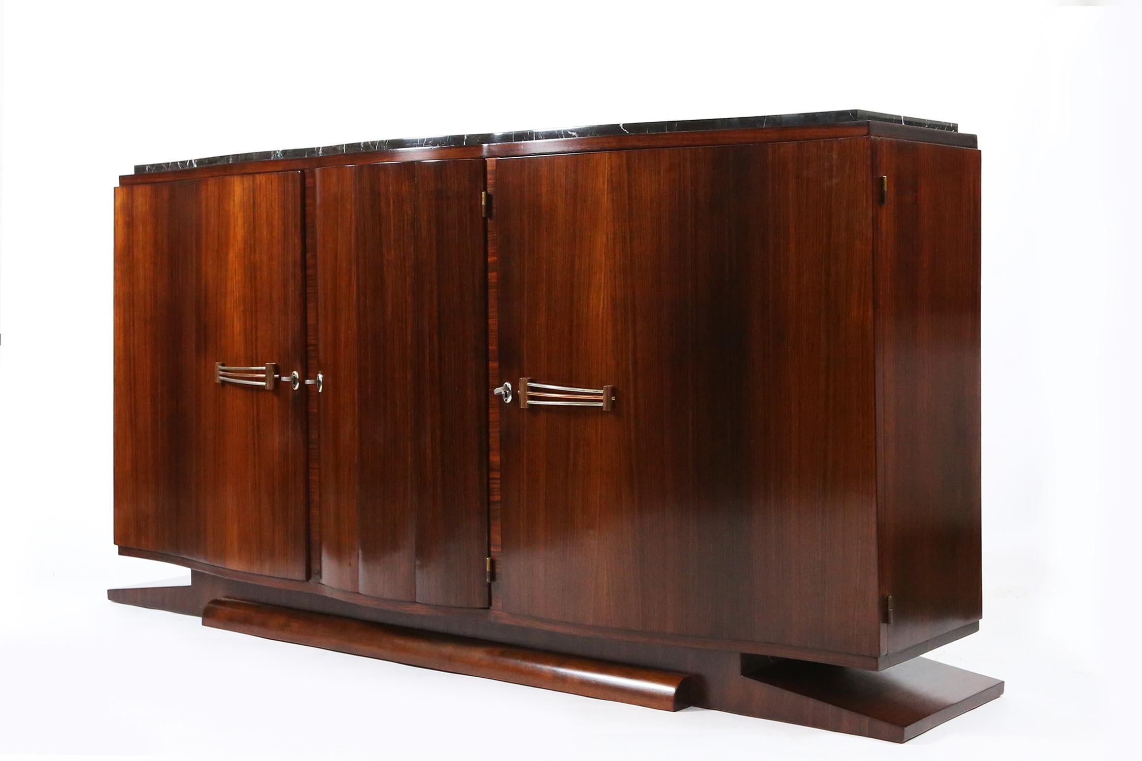 Art Deco Art-Deco Walnut and Black Marble Sideboard from De Coene Frères, Belgium 1930s For Sale