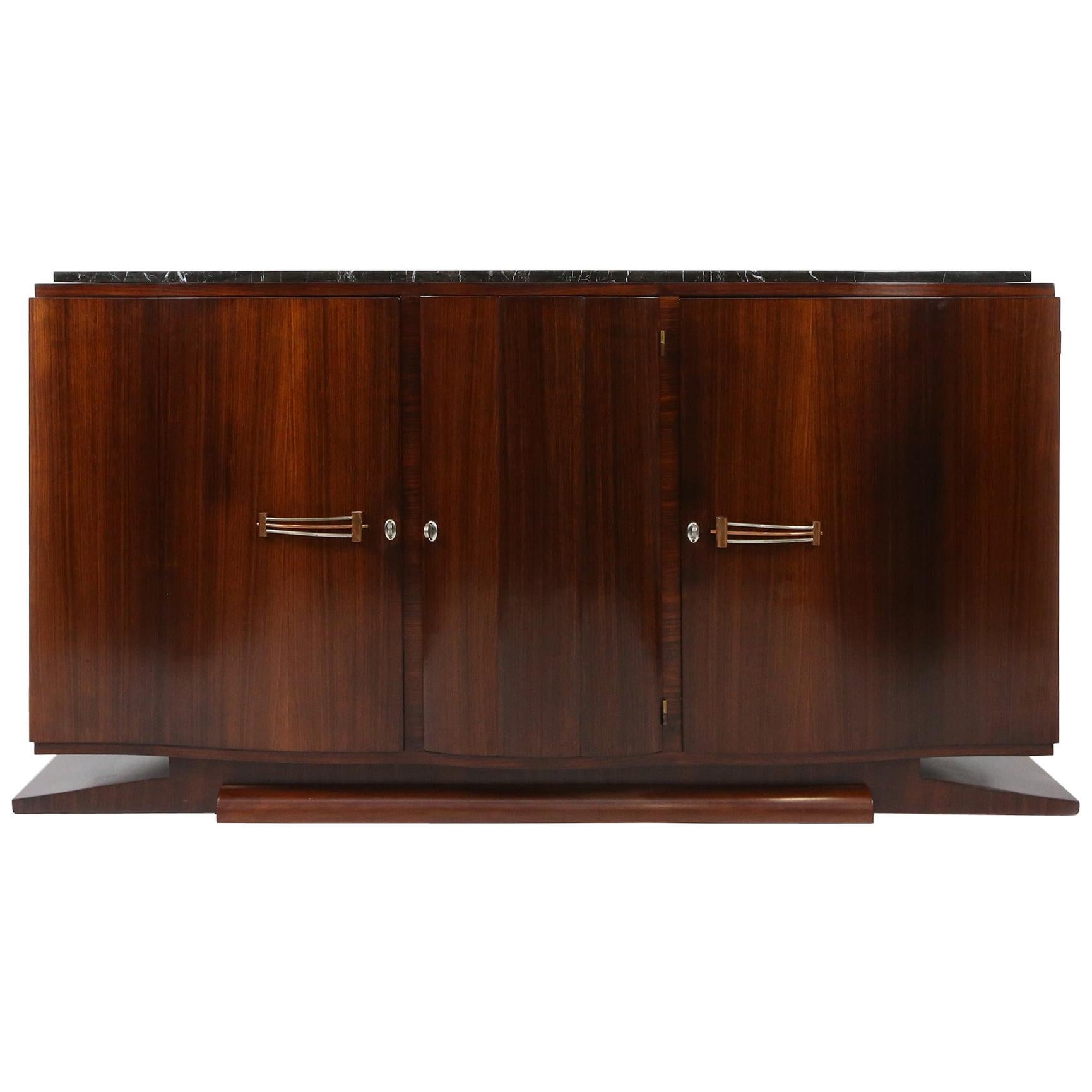 Art-Deco Walnut and Black Marble Sideboard from De Coene Frères, Belgium 1930s For Sale