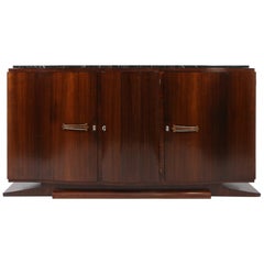 Art-Deco Walnut and Black Marble Sideboard from De Coene Frères, Belgium 1930s