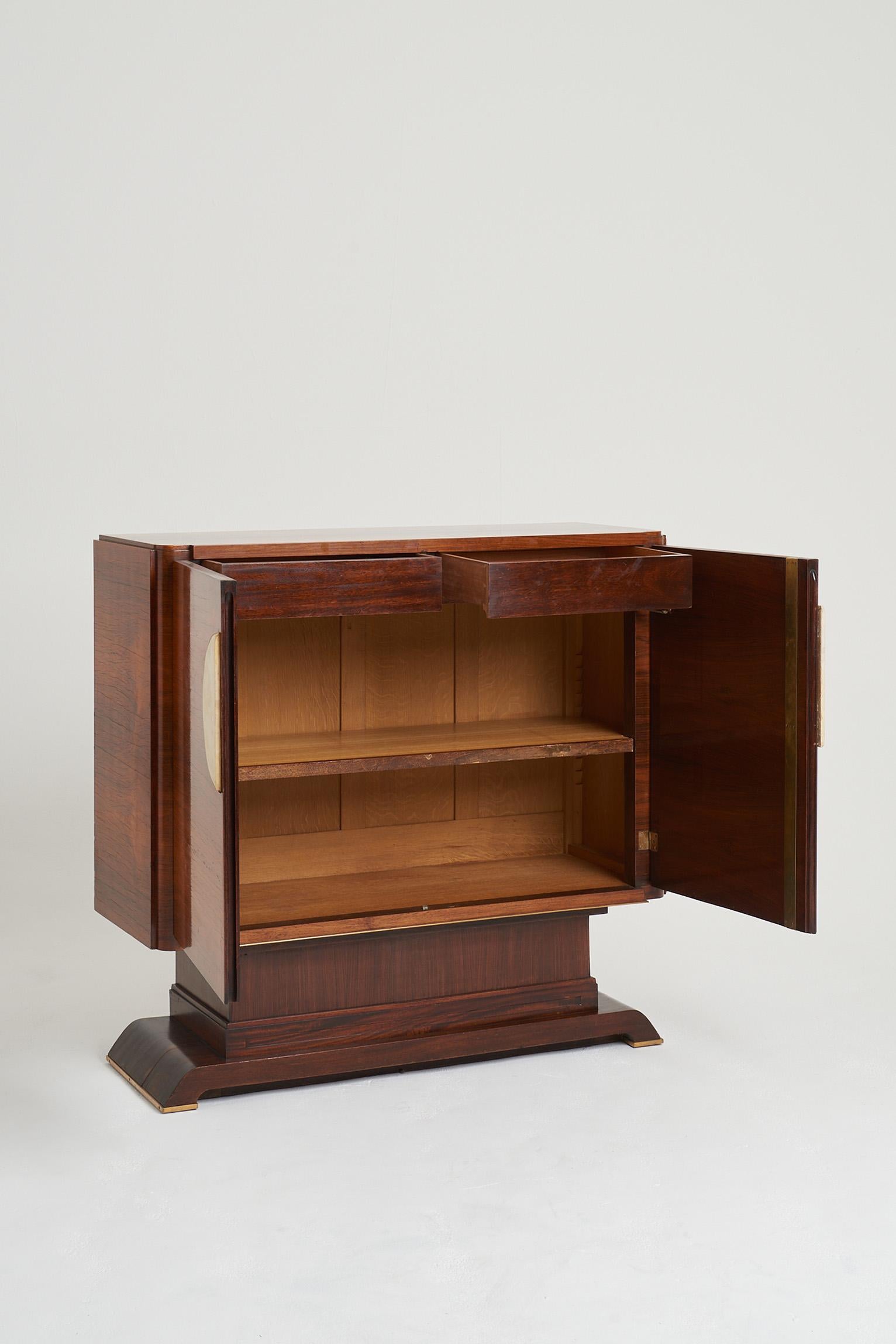 Leather Art Deco Rosewood and Velum Cabinet