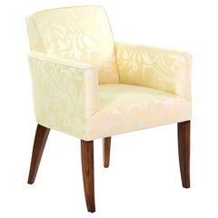 Antique Art Deco Rosewood Armchair in Yellow Damask, France, circa 1935