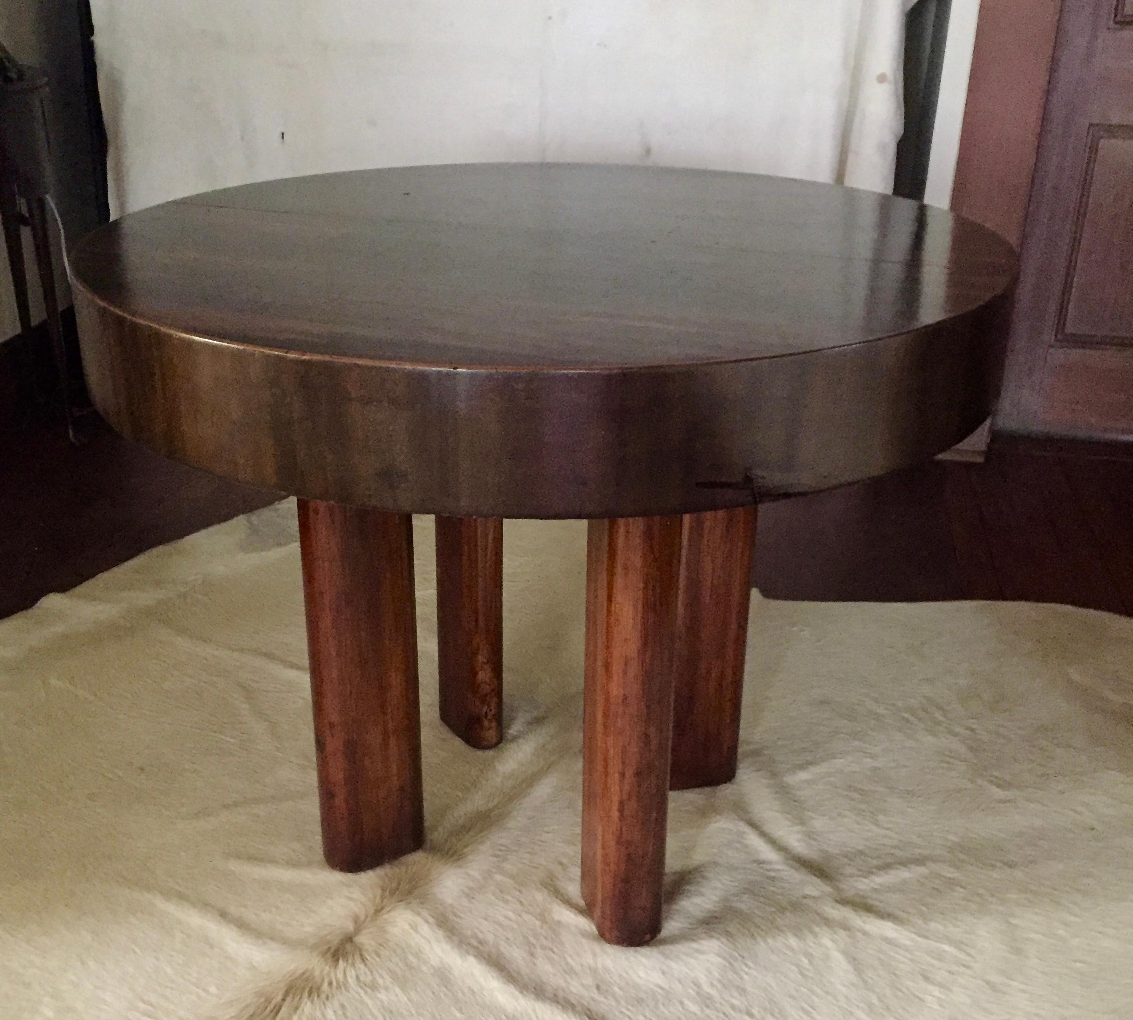 This table is as versatile as it is handsome. Its original purpose was as a dining table, but at some point in its long life, the leaves went missing, so it now it is a small dining table. However, it also functions beautifully as a centre hall