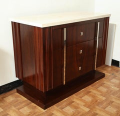Art Deco Rosewood Commode with Three Drawers and Travertine Top, France, 1940s