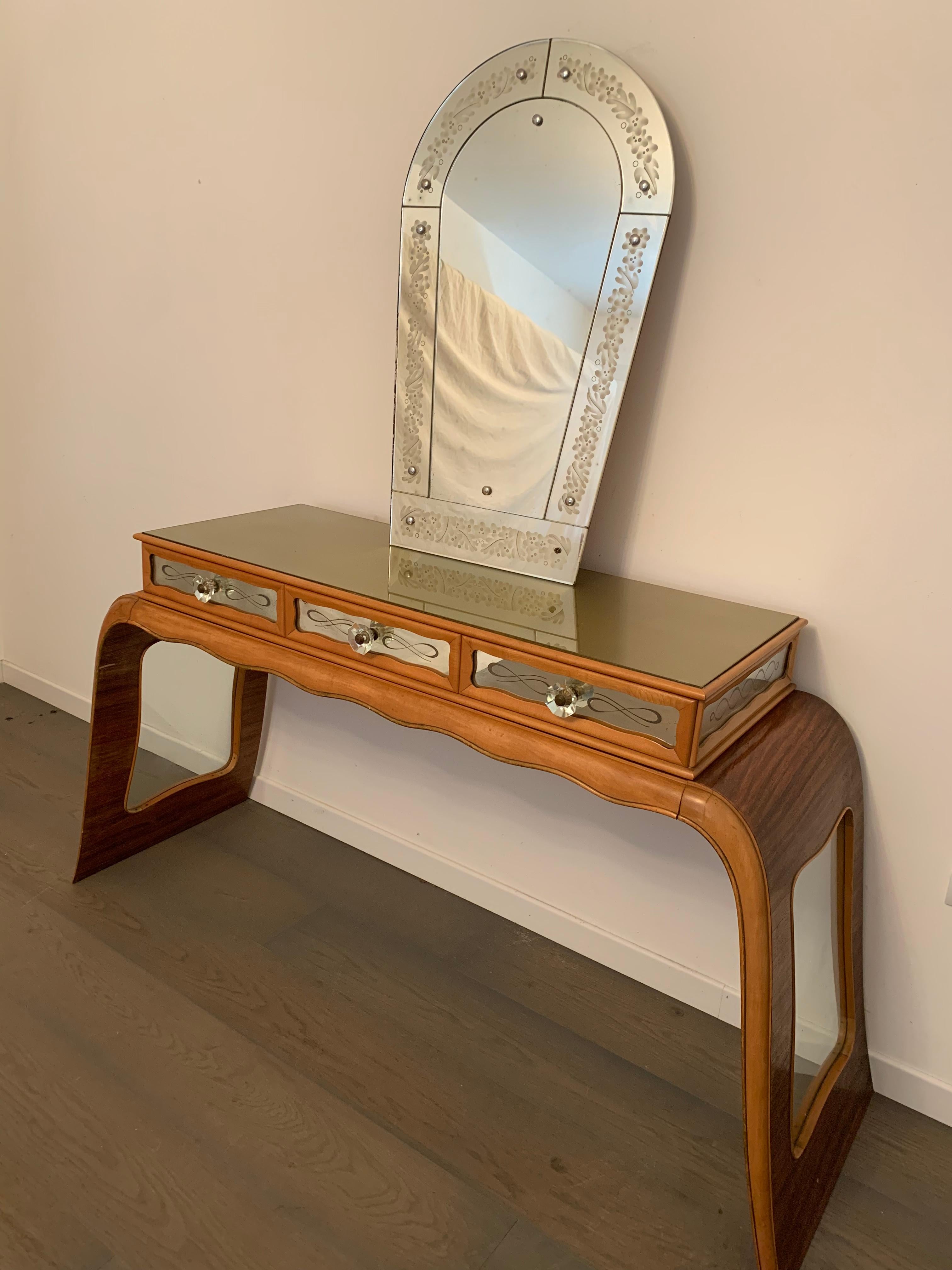 Art Deco Rosewood Console Table with Mirror, 1930s 7