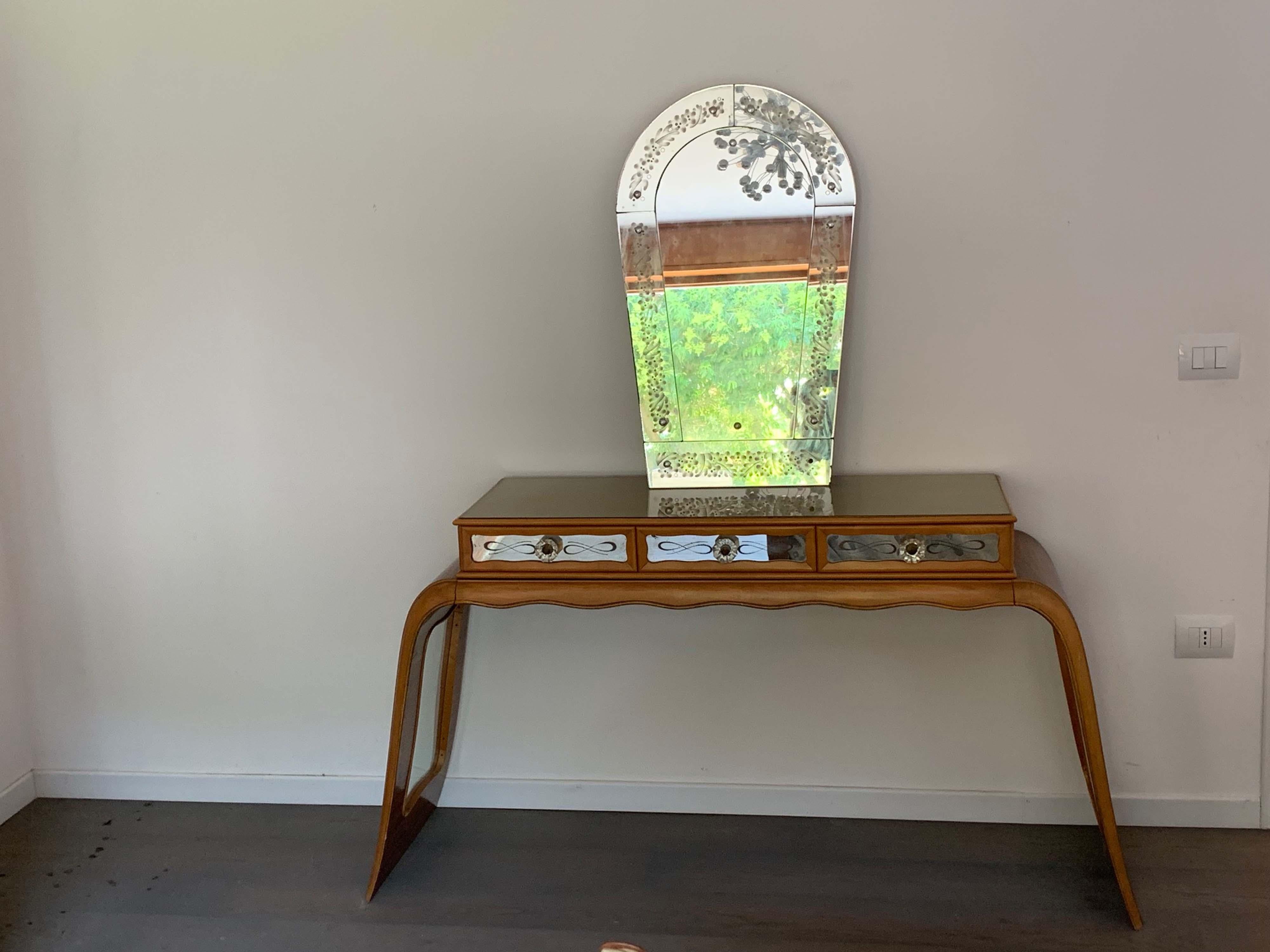 Italian Art Deco Rosewood Console Table with Mirror, 1930s