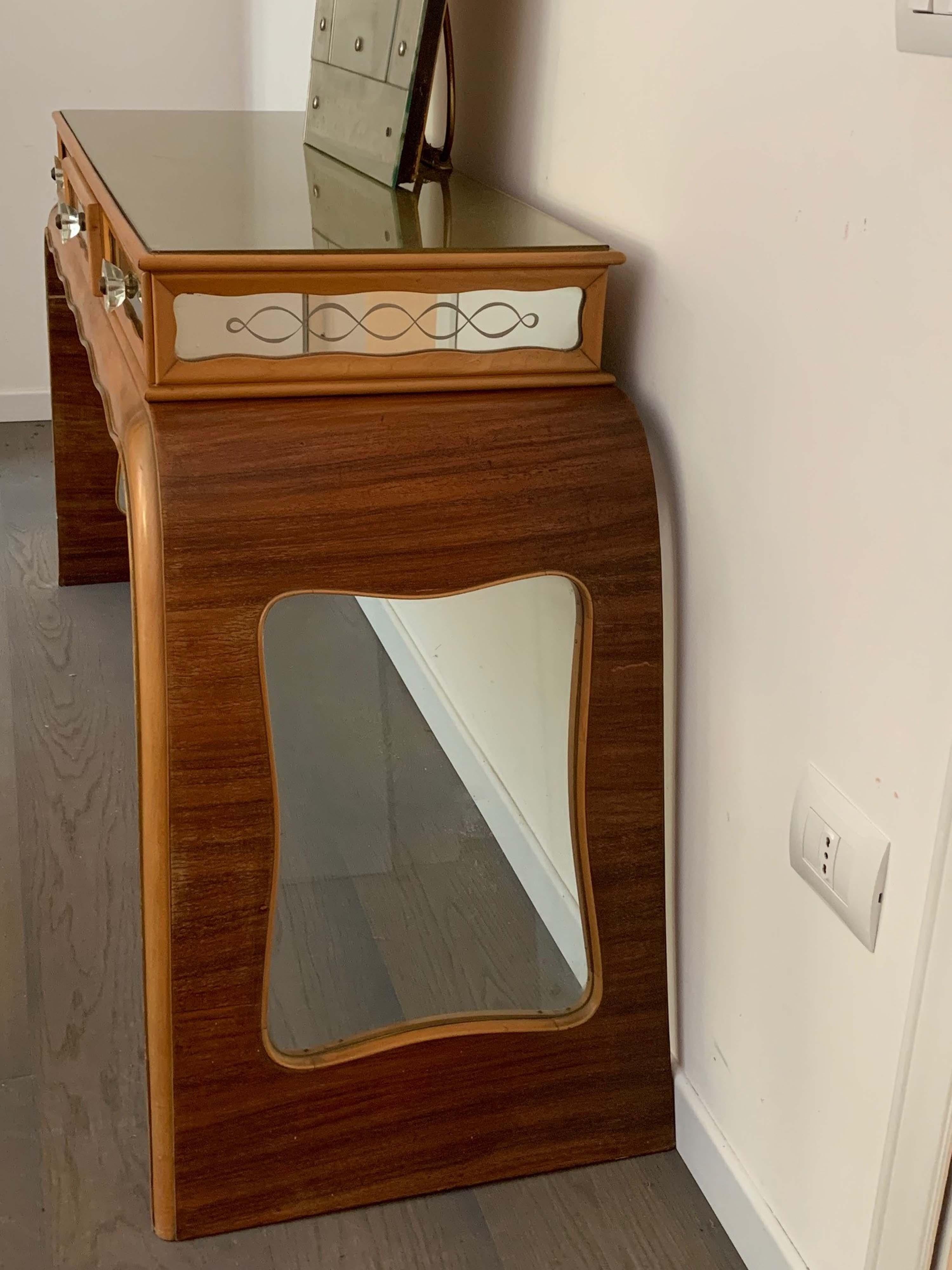 Mid-20th Century Art Deco Rosewood Console Table with Mirror, 1930s
