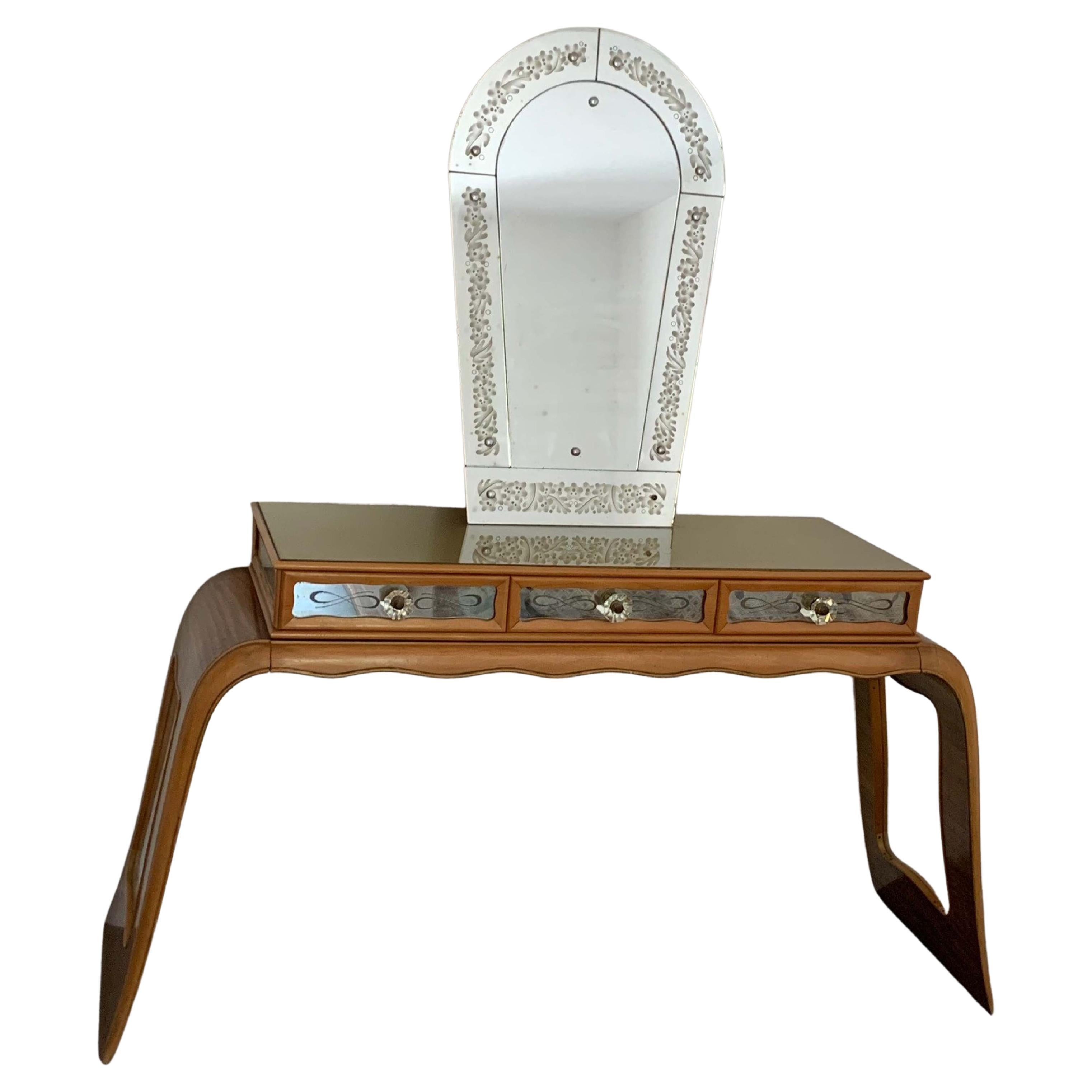 Art Deco Rosewood Console Table with Mirror, 1930s