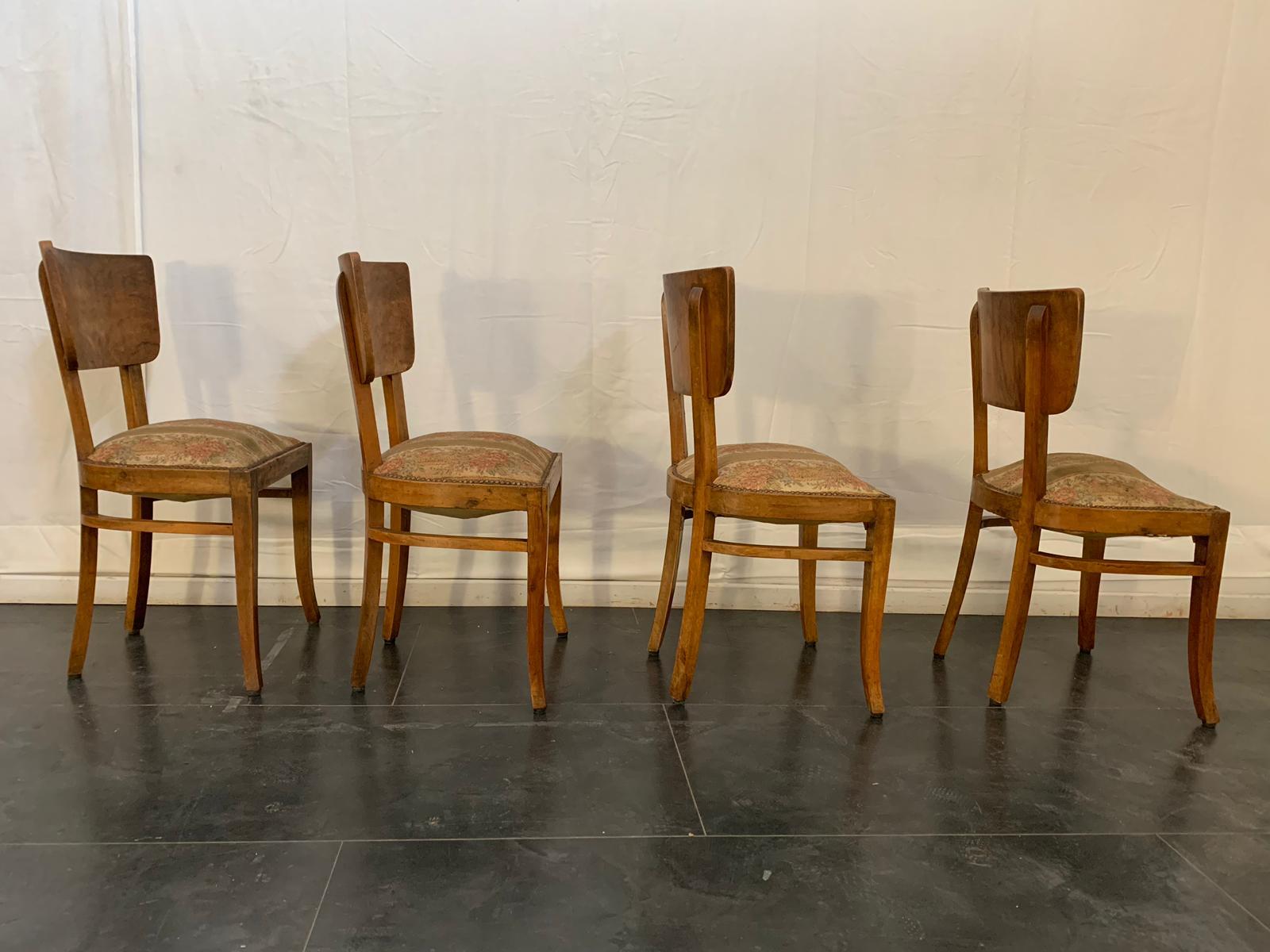 Italian Art Deco Rosewood Dining Chairs, 1930s, Set of 4 For Sale