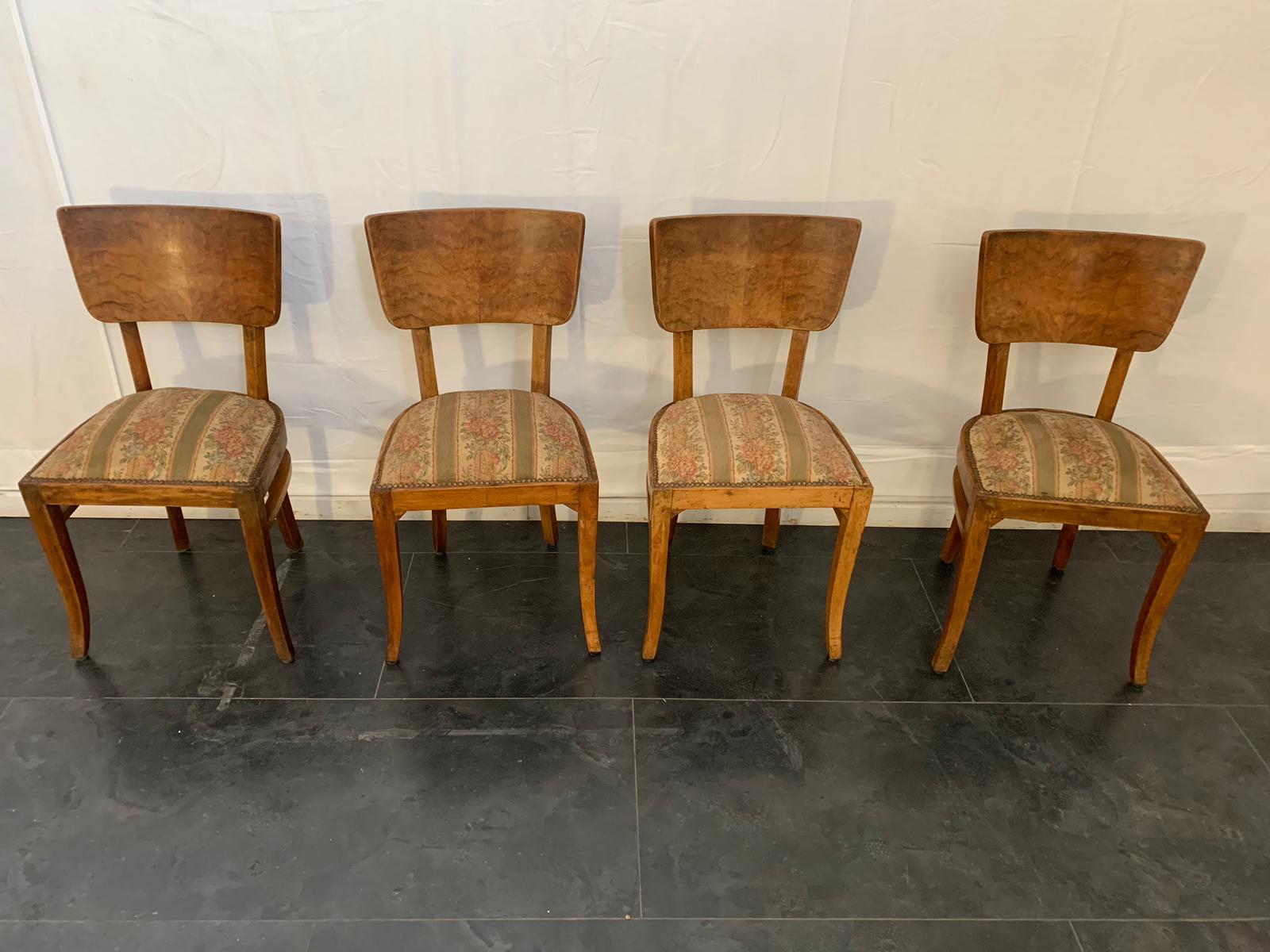 Fabric Art Deco Rosewood Dining Chairs, 1930s, Set of 4 For Sale