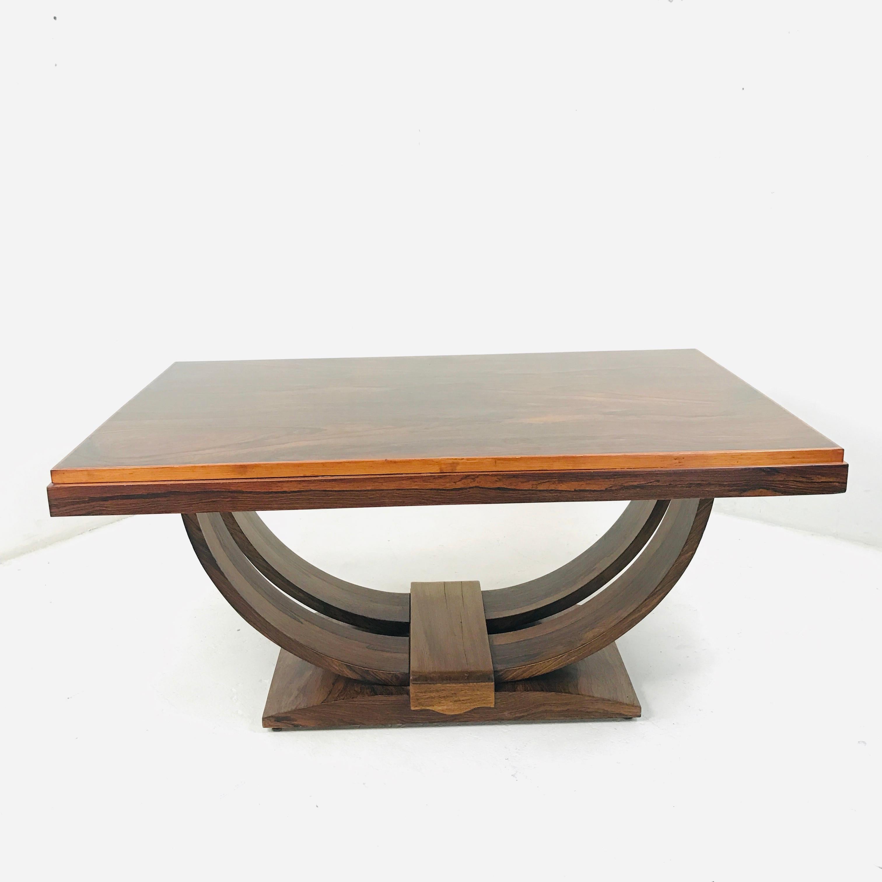 Art Deco style rosewood dining table with two 18