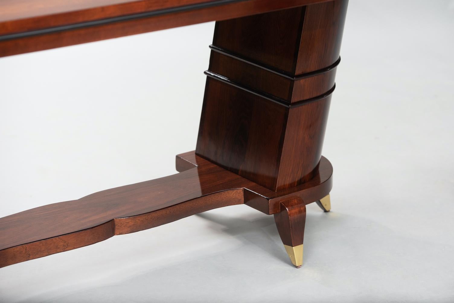 Brass Art Deco Rosewood Dining Table For Sale