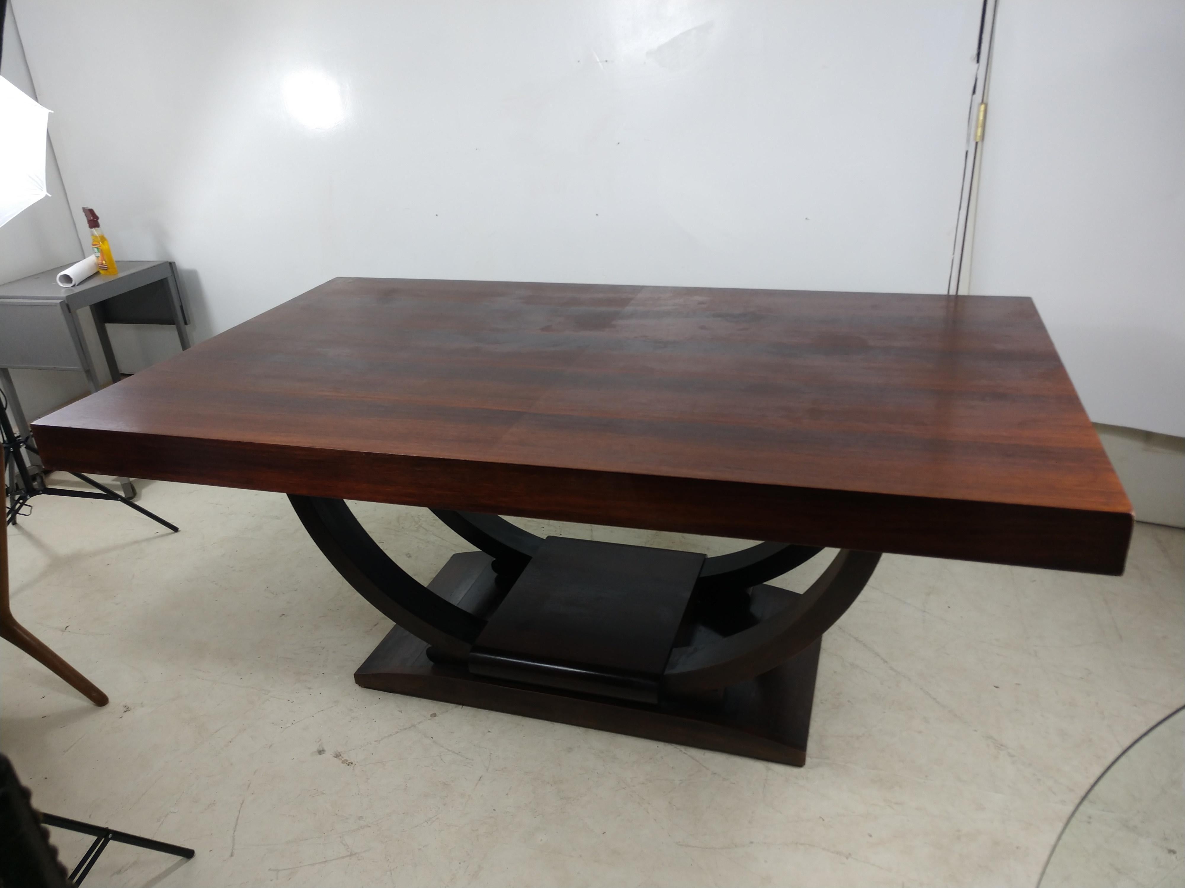 Art Deco Custom Made Mid Century Rosewood Dining Table & 2 Table Leaf Extensions For Sale 4