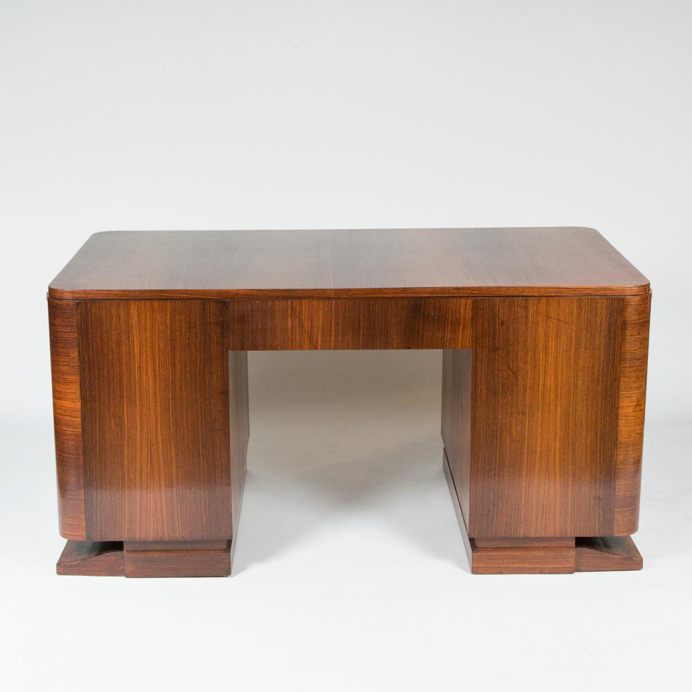 20th Century Art Deco Rosewood Freestanding Pedestal Desk