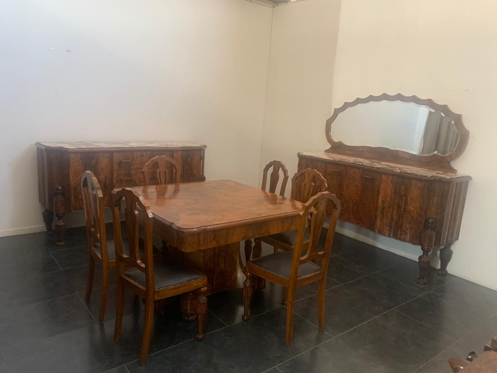 Ensemble de salle à manger Art Déco en bois de rose et marbre, années 1930, lot de 10 en vente 9