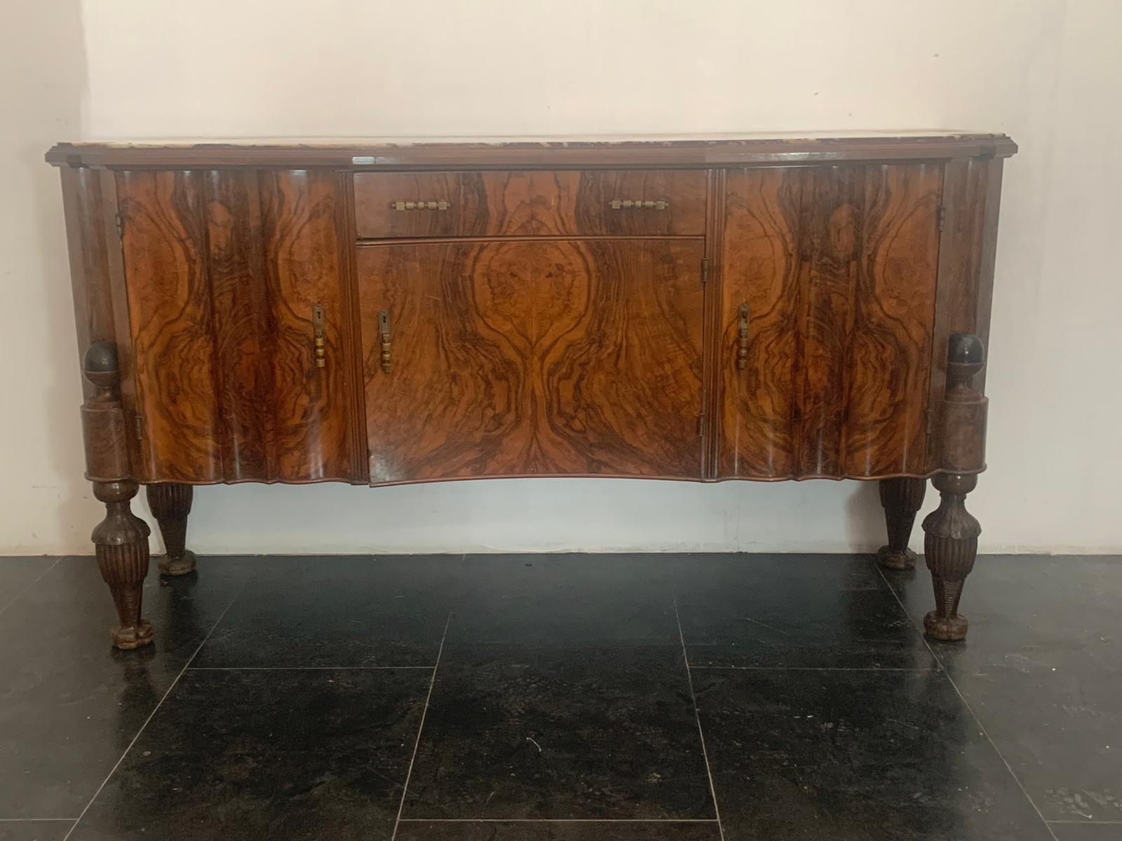 Italian Art Deco Rosewood & Marble Dining Room Set, 1930s, Set of 10 For Sale