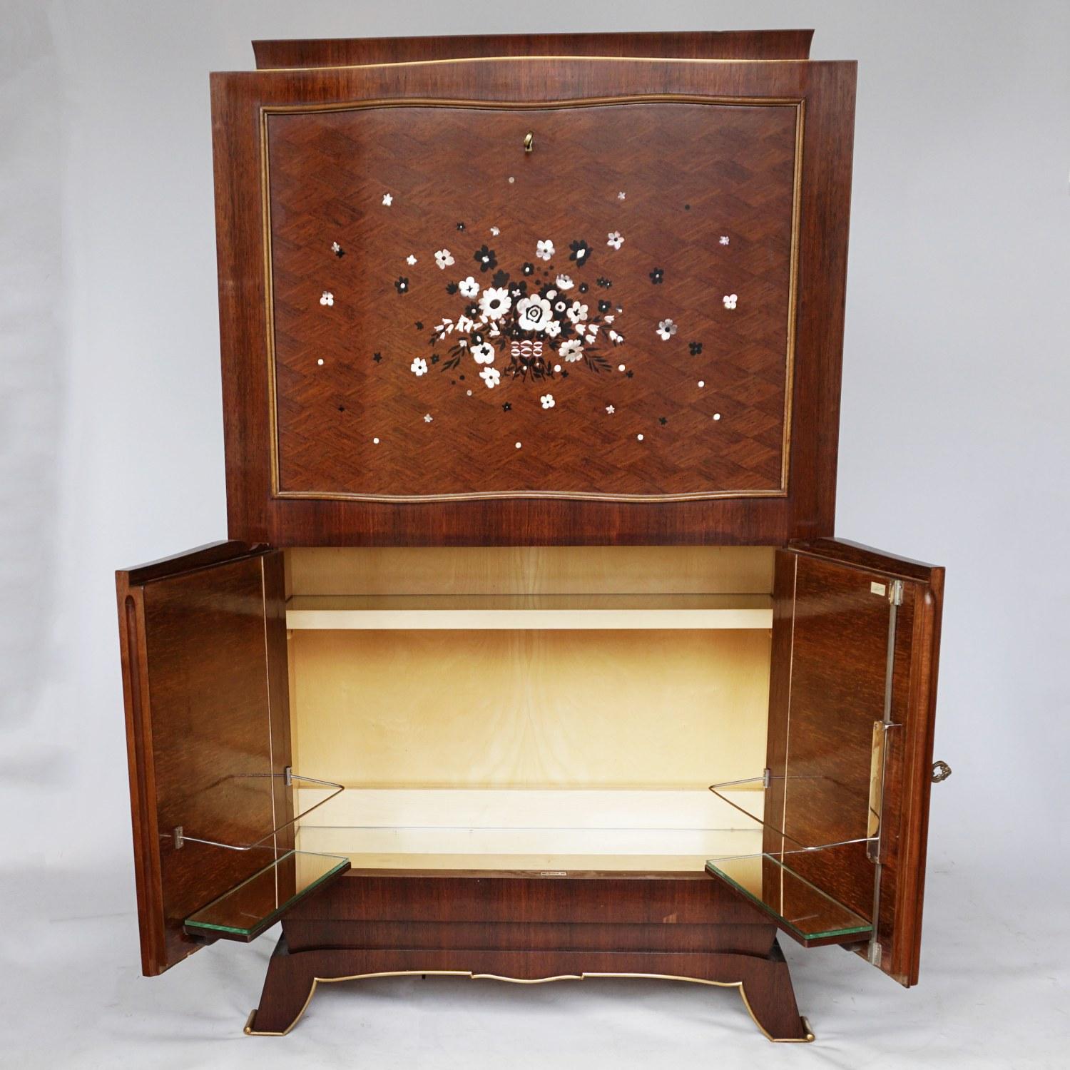 Art Deco Rosewood Marquetry Cocktail Cabinet by Jules Leleu 4