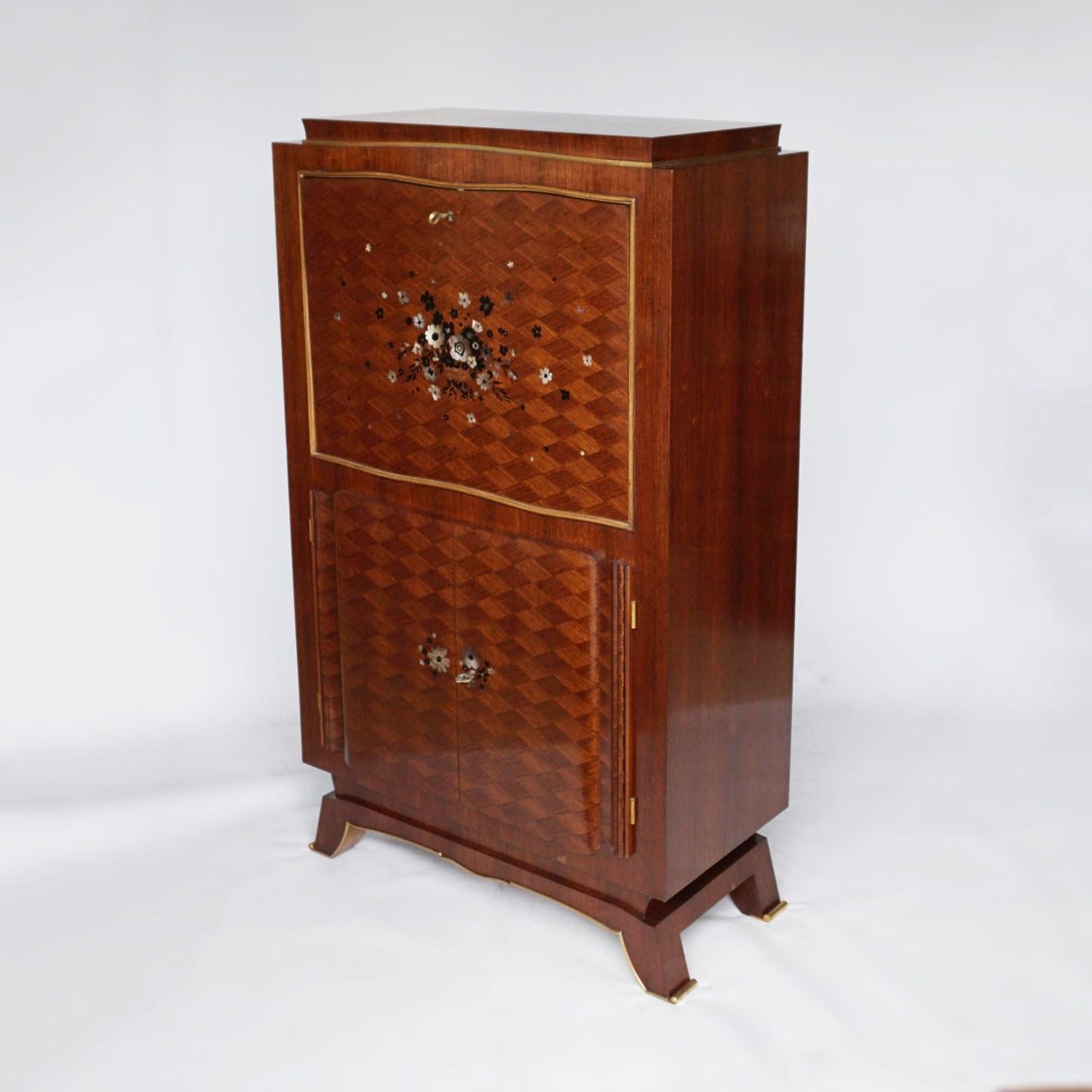 Art Deco Rosewood Marquetry Cocktail Cabinet by Jules Leleu 11