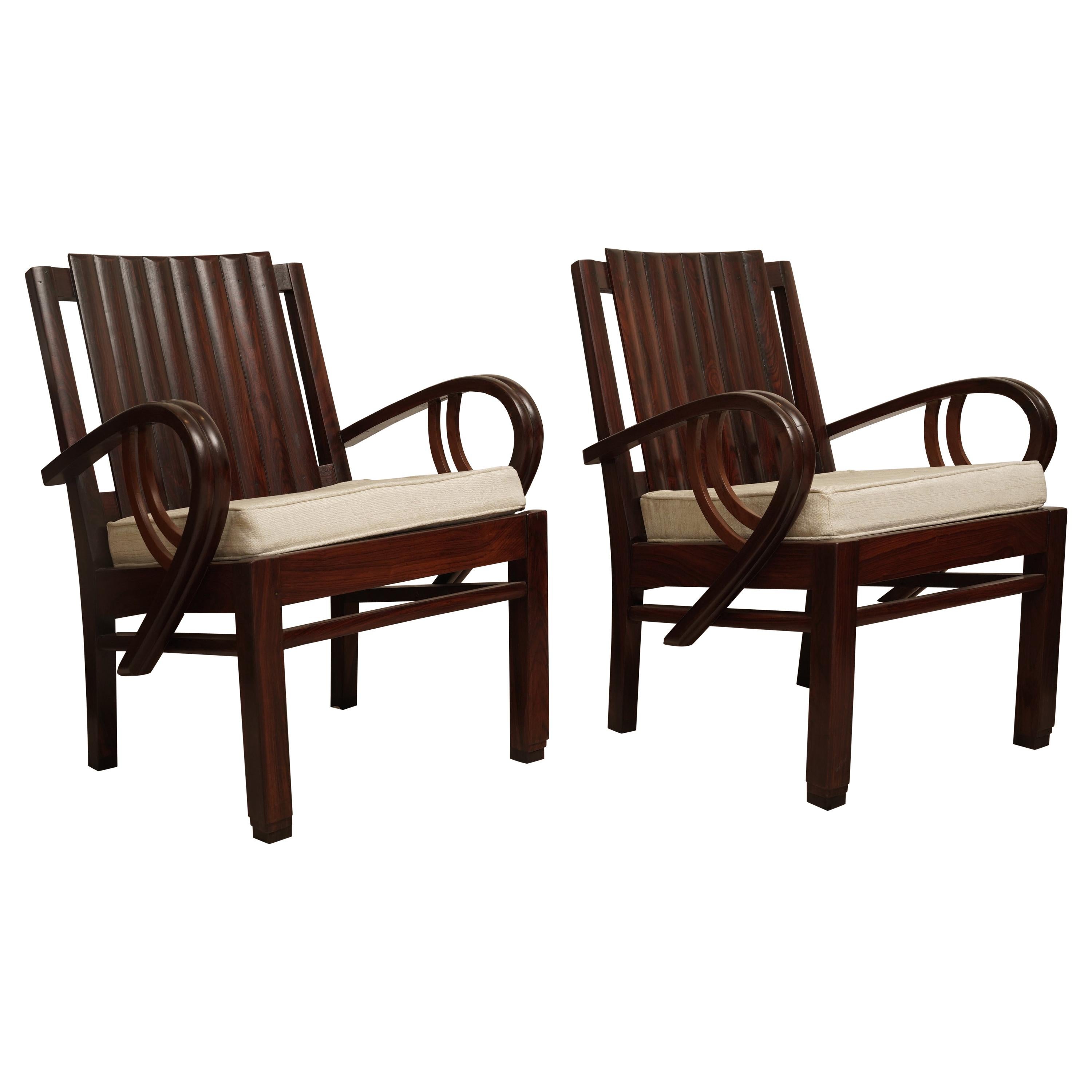 Art Deco Rosewood Pair of Chairs with Cushion