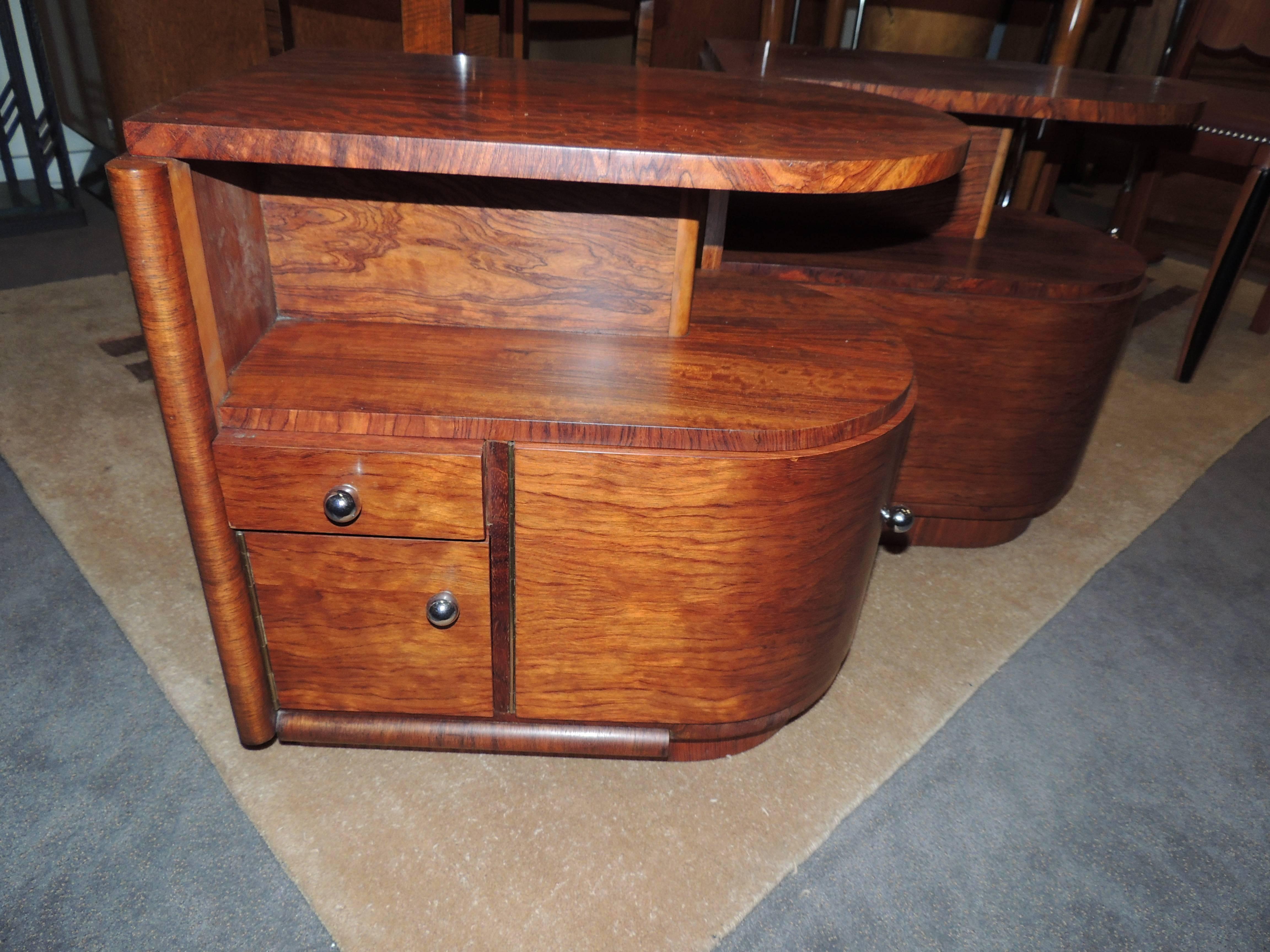 Mid-20th Century Art Deco Rosewood Pair of Nightstands Streamlined Curves