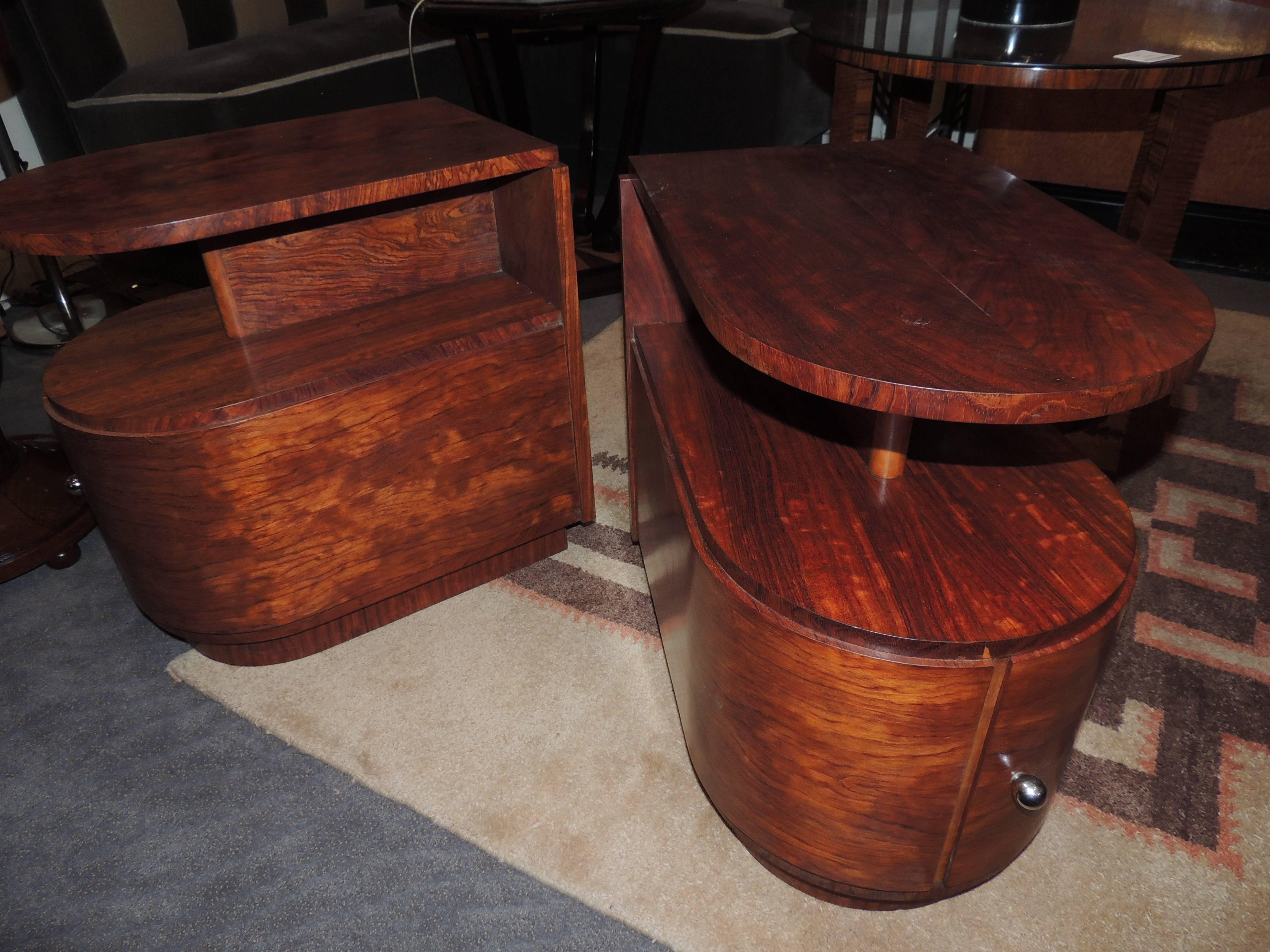 Art Deco Rosewood Pair of Nightstands Streamlined Curves 2