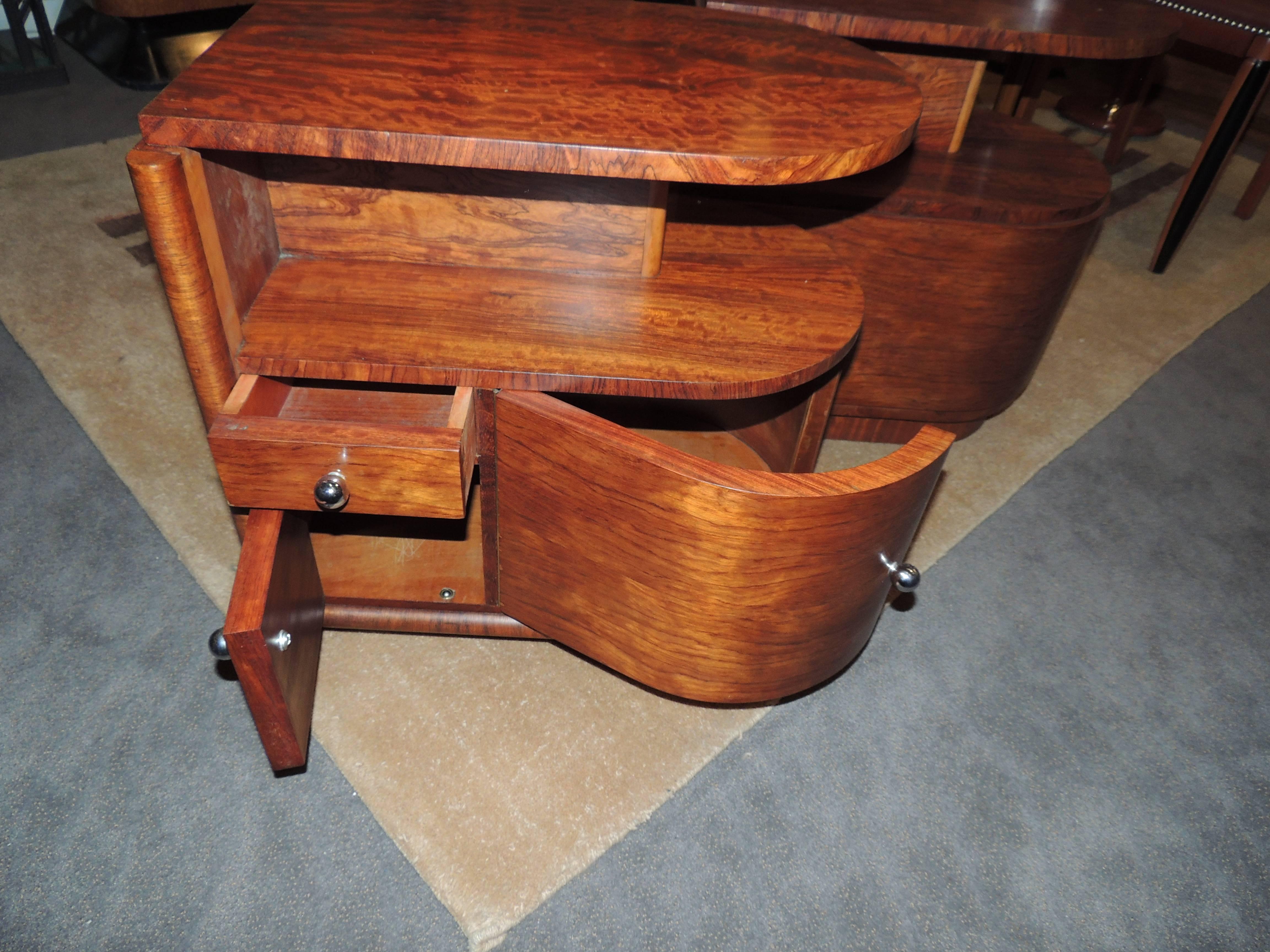 Art Deco Rosewood Pair of Nightstands Streamlined Curves 3